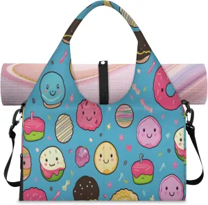 Ice cream donut Women's Yoga Gym Bag - Adjustable shoulder strap with shoe compartment, large gym bag with multiple pockets for yoga mat, gym equipment and travel accessories