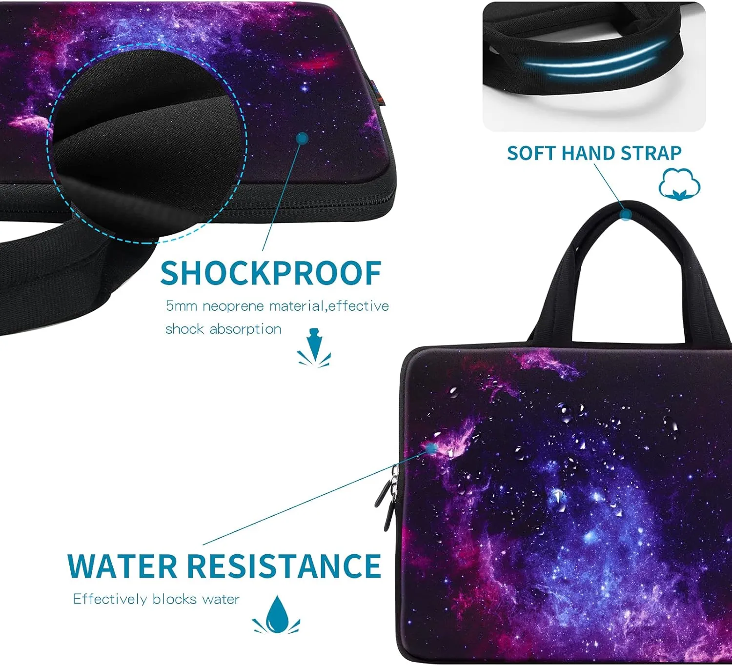 iColor 14 15 15.4 15.6 inch Laptop Bag Sleeve Handle Chromebook Case Protect Pouch Holder Notebook Sleeve Neoprene Chromebook Cover Soft Carrying Travel Case Galaxy ICB-15