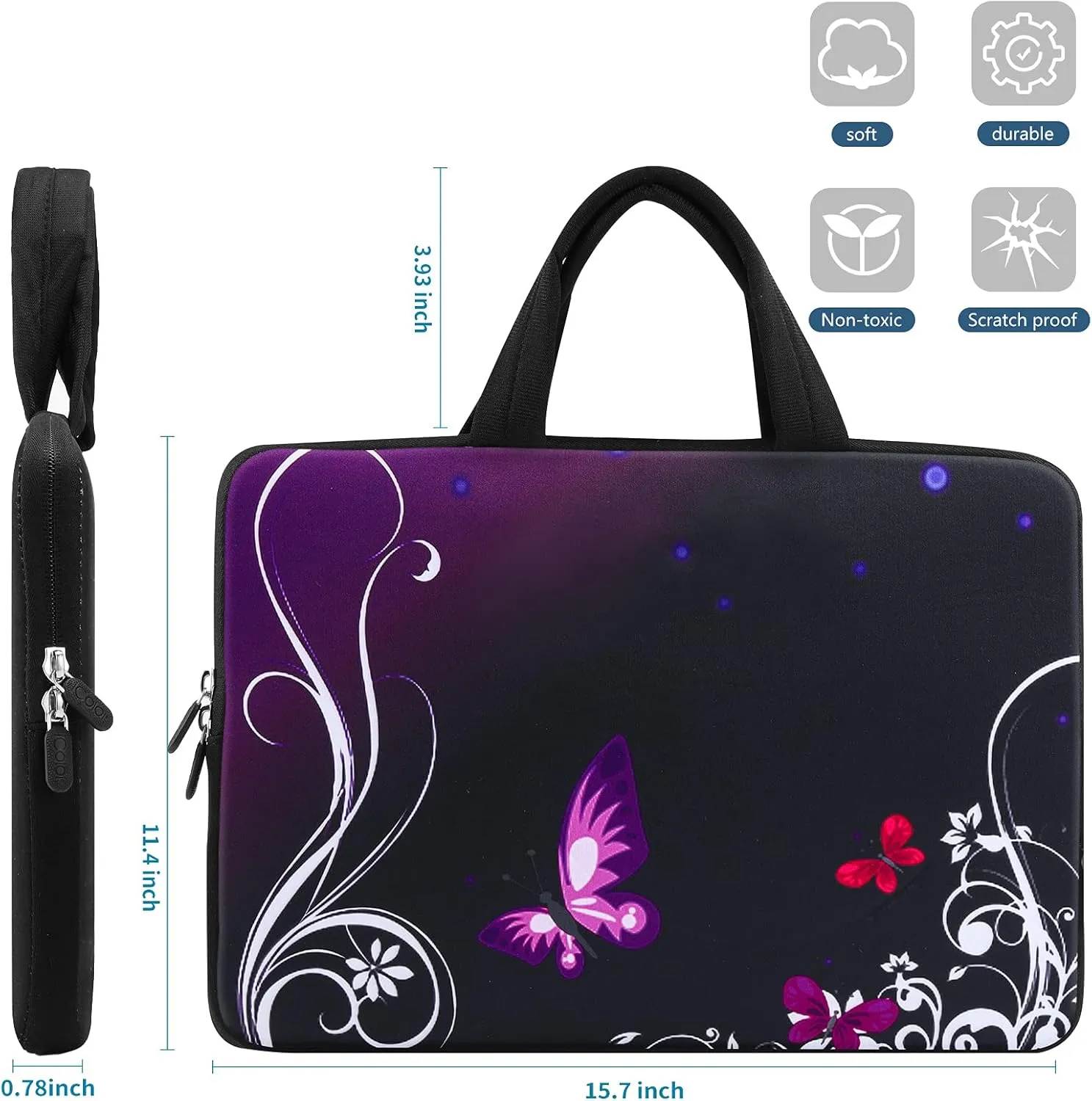 iColor 14 15 15.4 15.6 inch Laptop Handle Bag Computer Protect Case Pouch Holder Notebook Sleeve Neoprene Cover Soft Carring Travel Case for Dell Lenovo Toshiba HP Chromebook ASUS Acer Purple ICB-01