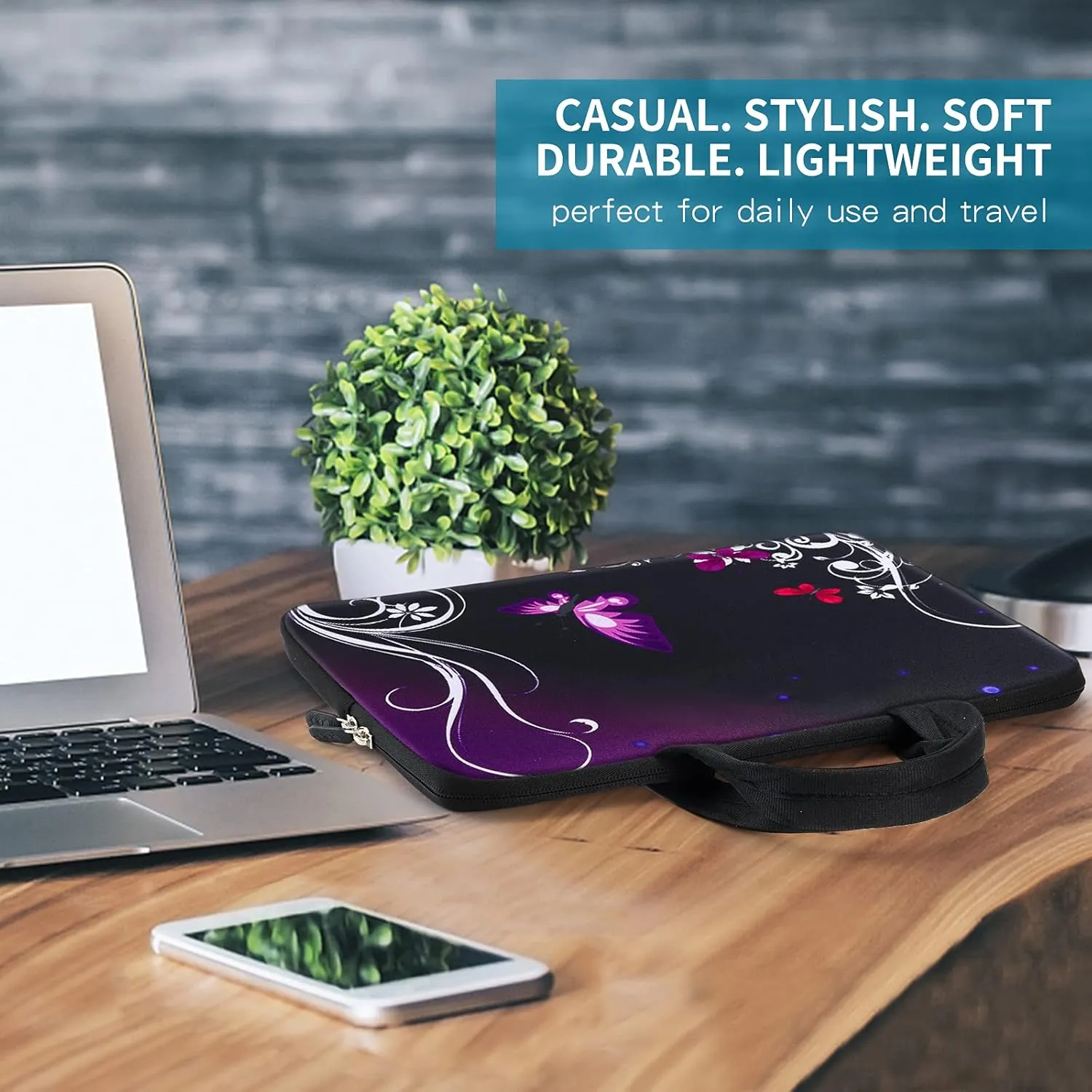 iColor 14 15 15.4 15.6 inch Laptop Handle Bag Computer Protect Case Pouch Holder Notebook Sleeve Neoprene Cover Soft Carring Travel Case for Dell Lenovo Toshiba HP Chromebook ASUS Acer Purple ICB-01