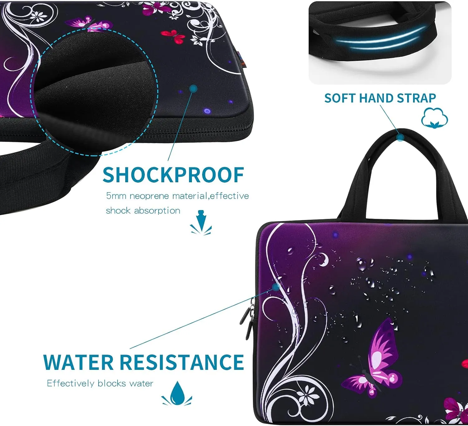 iColor 14 15 15.4 15.6 inch Laptop Handle Bag Computer Protect Case Pouch Holder Notebook Sleeve Neoprene Cover Soft Carring Travel Case for Dell Lenovo Toshiba HP Chromebook ASUS Acer Purple ICB-01