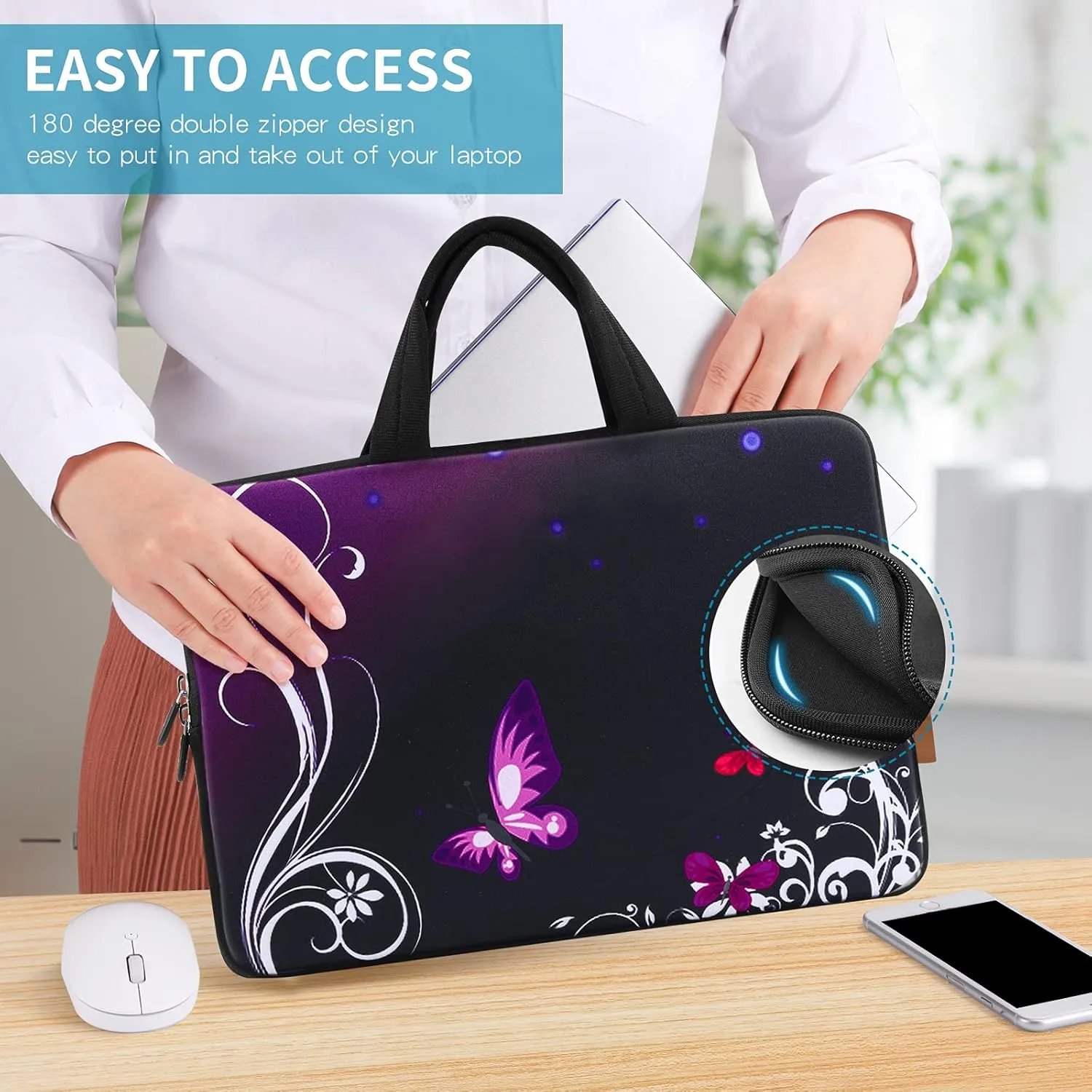 iColor 14 15 15.4 15.6 inch Laptop Handle Bag Computer Protect Case Pouch Holder Notebook Sleeve Neoprene Cover Soft Carring Travel Case for Dell Lenovo Toshiba HP Chromebook ASUS Acer Purple ICB-01