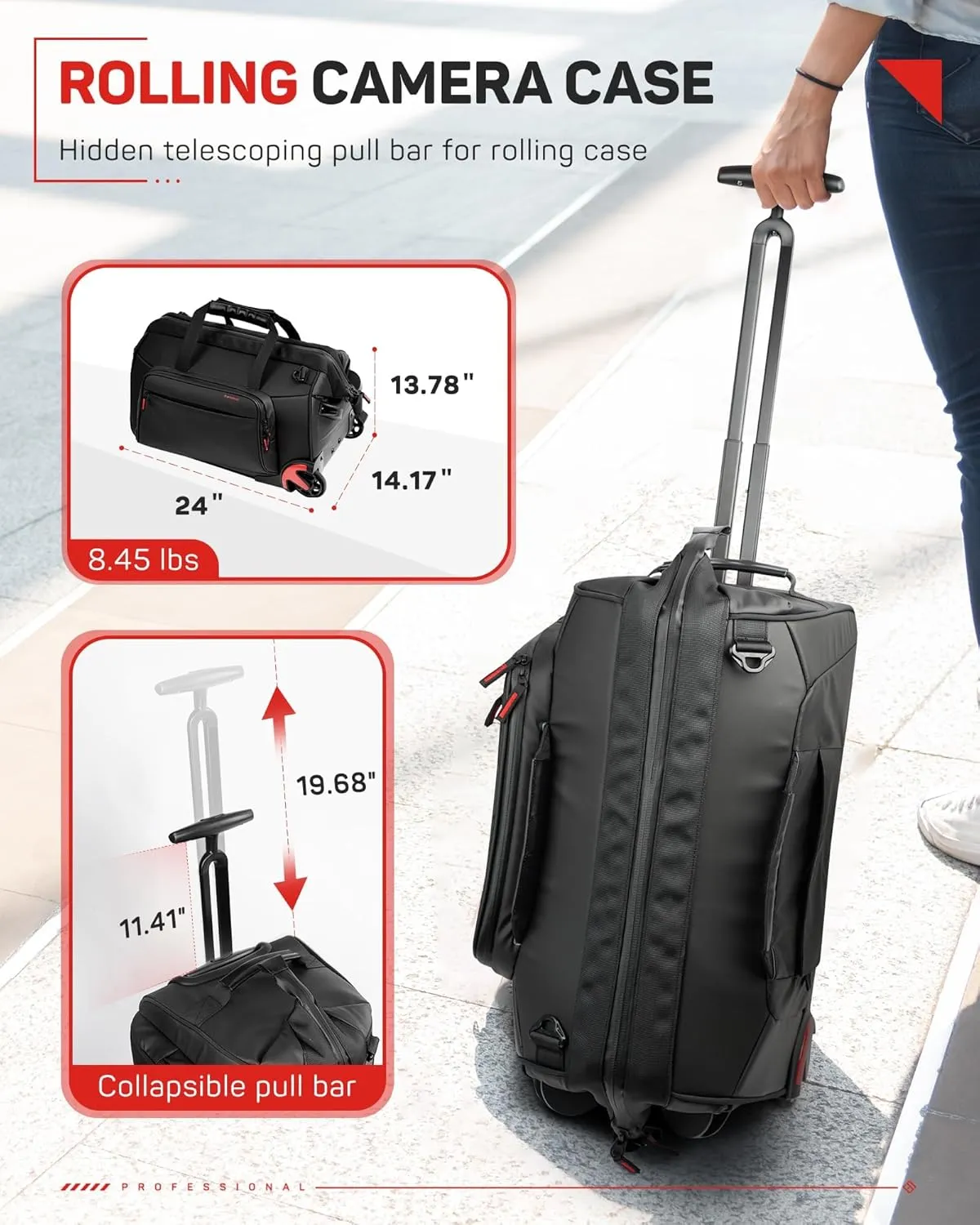 IFOOTAGE Beave BV-R35 Rolling Camera Bag, Travel Camera Case with Wheels, 35L Photography Backpack, Side Access Outdoor Photography Hiking Travel Professional DSLR Camera Bag Backpack for Men Women