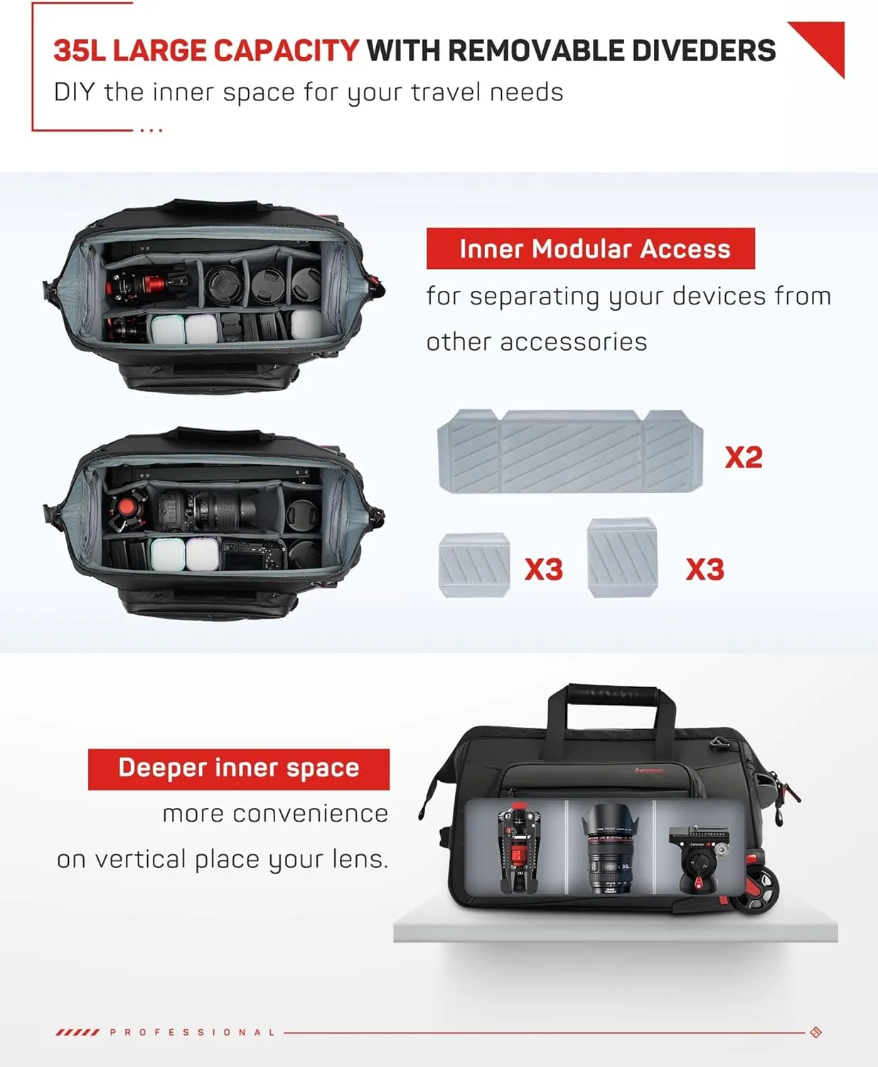 IFOOTAGE Beave BV-R35 Rolling Camera Bag, Travel Camera Case with Wheels, 35L Photography Backpack, Side Access Outdoor Photography Hiking Travel Professional DSLR Camera Bag Backpack for Men Women