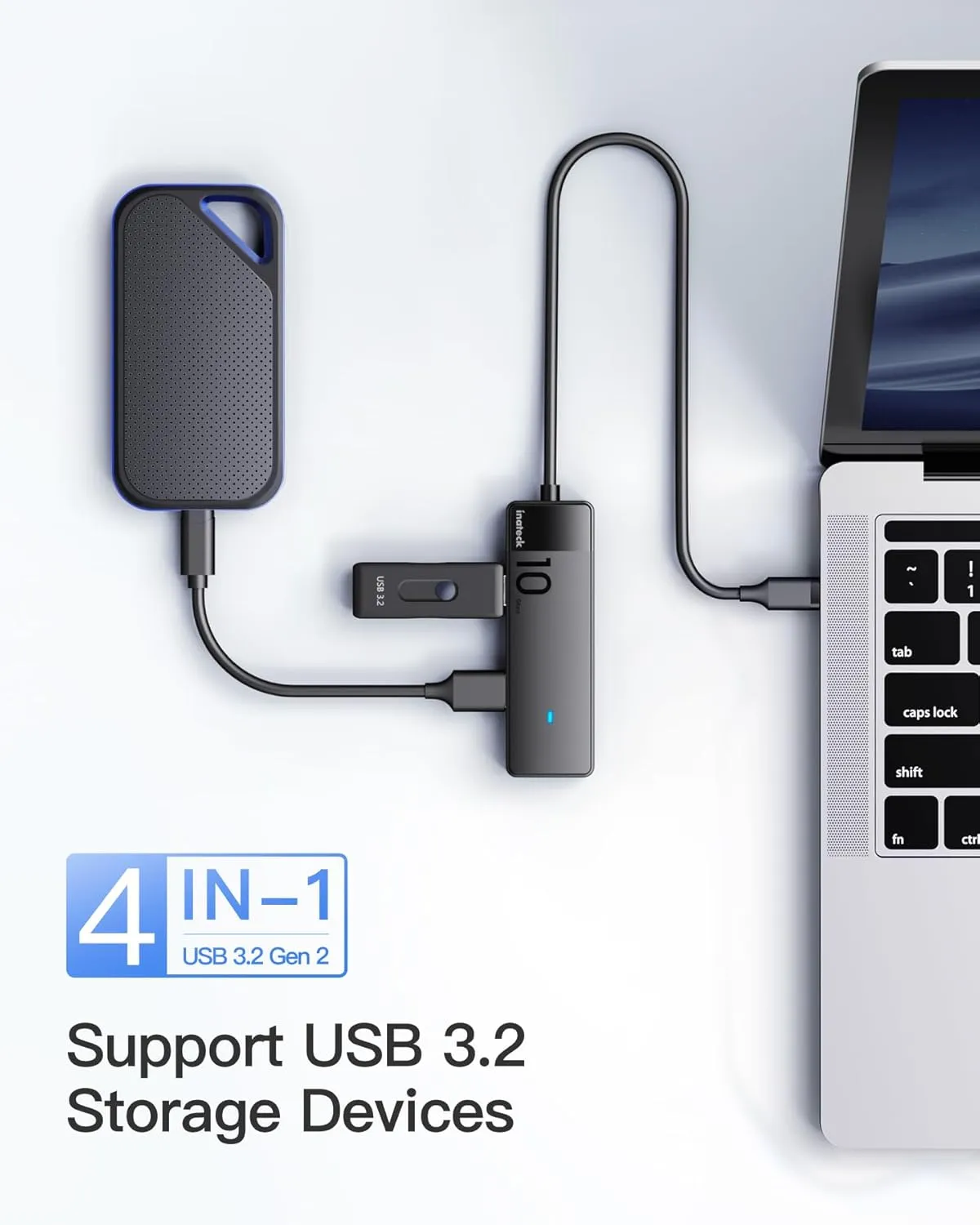 Inateck USB C Hub, USB 3.2 Gen 2 USB C Hub with 4 USB A Ports, 10Gbps, 1.6 ft Cable, Compatible with windows7/8/10/11, Linux, Mac OS HB2025C