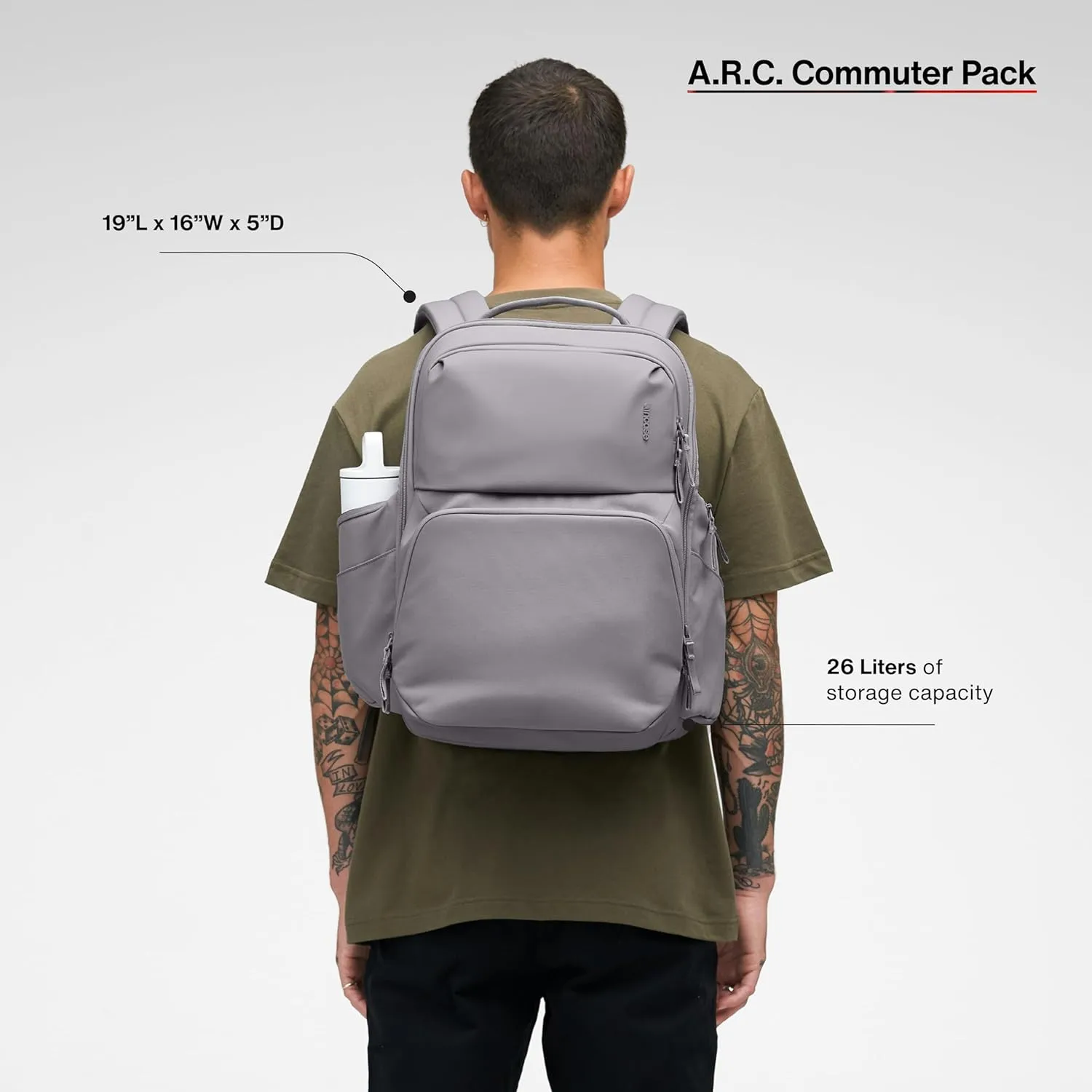 Incase A.R.C. Daypack - Everyday Backpack & Laptop Bag, 24L Main Pocket,16inch Faux Fur Laptop Compartment, Easy Access RFID Organization Pocket, Two Side Zippered Pockets - Grey