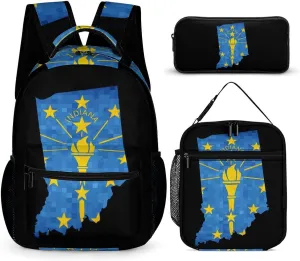 Indiana State Map Backpack Set 3 Pieces Laptop Daypack Insulated Lunch Tote Bag Pencil Case for Work Travel