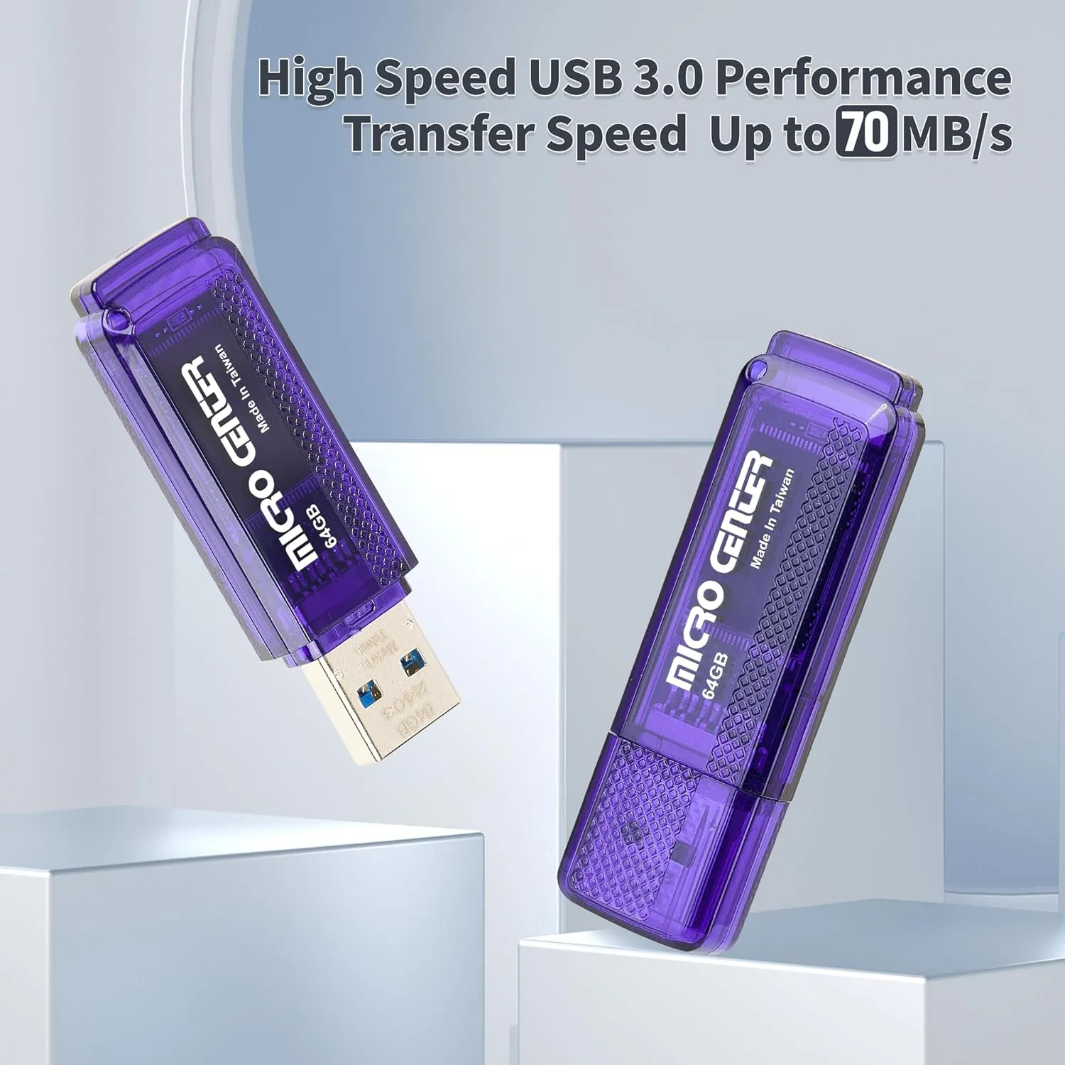 INLAND Micro Center SuperSpeed 10 Pack 64GB USB 3.0 Flash Drive Gum Size Memory Stick Thumb Drive Data Storage Jump Drive, 10X Faster Than USB 2.0 USB Drive (64G 10-Pack)