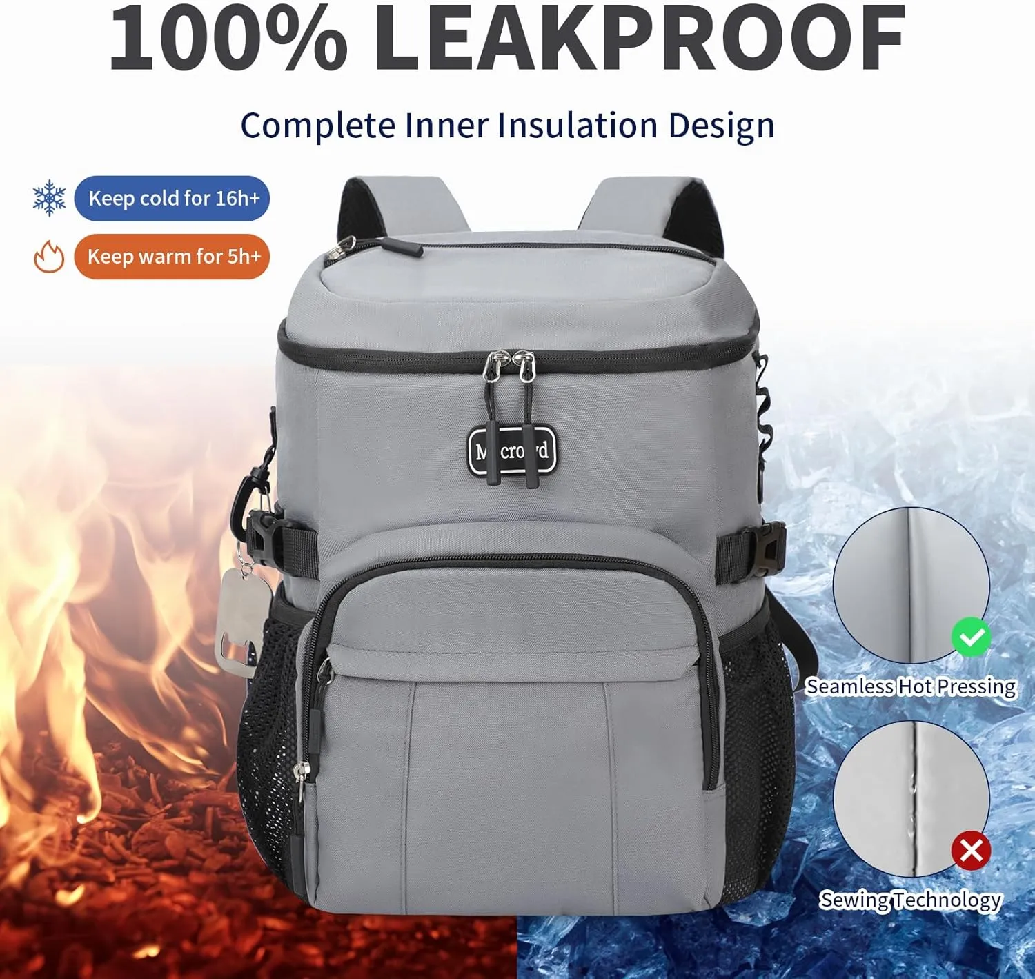 Insulated Cooler Backpack - 30 Cans, Lightweight Travel Cooler for Hiking, Camping & Beach