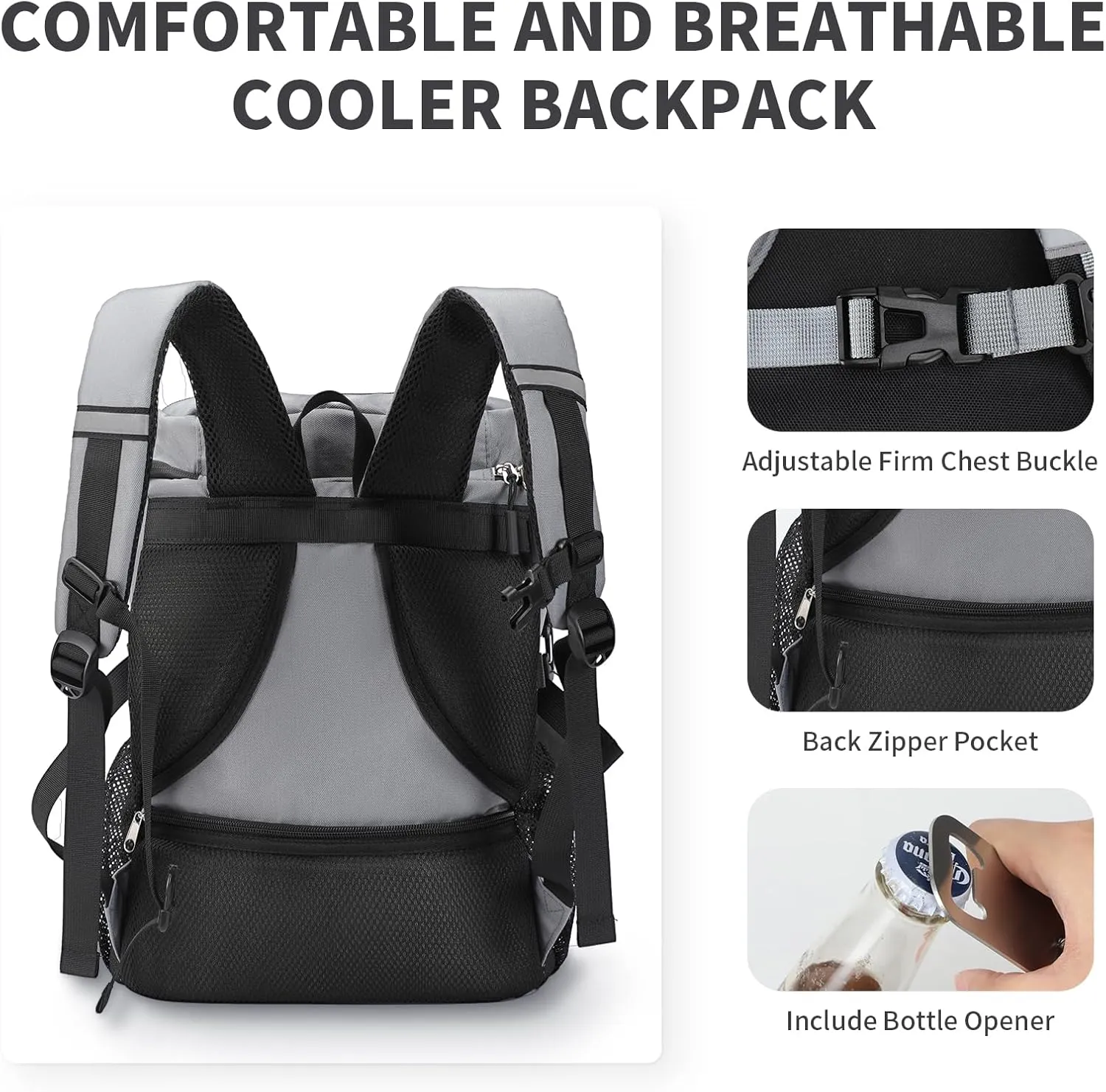 Insulated Cooler Backpack - 30 Cans, Lightweight Travel Cooler for Hiking, Camping & Beach