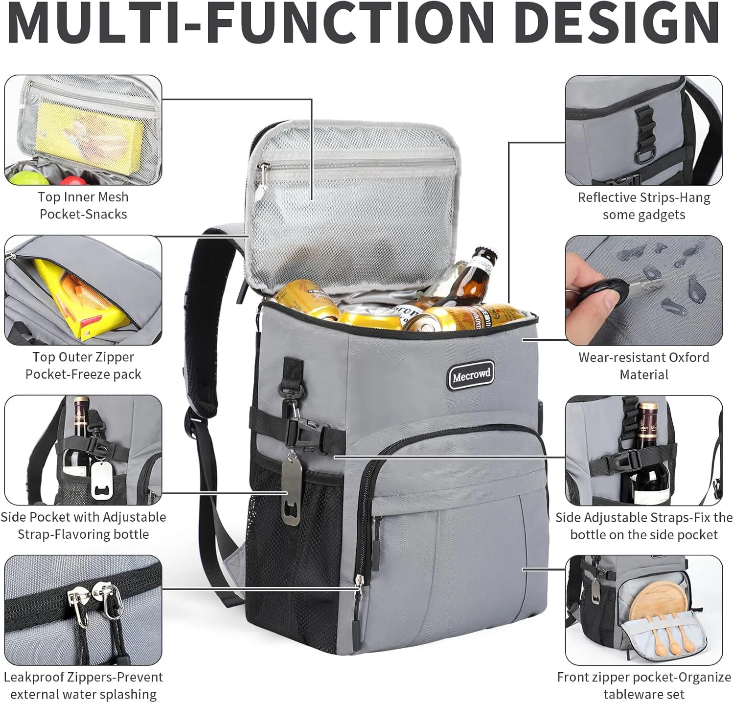 Insulated Cooler Backpack - 30 Cans, Lightweight Travel Cooler for Hiking, Camping & Beach