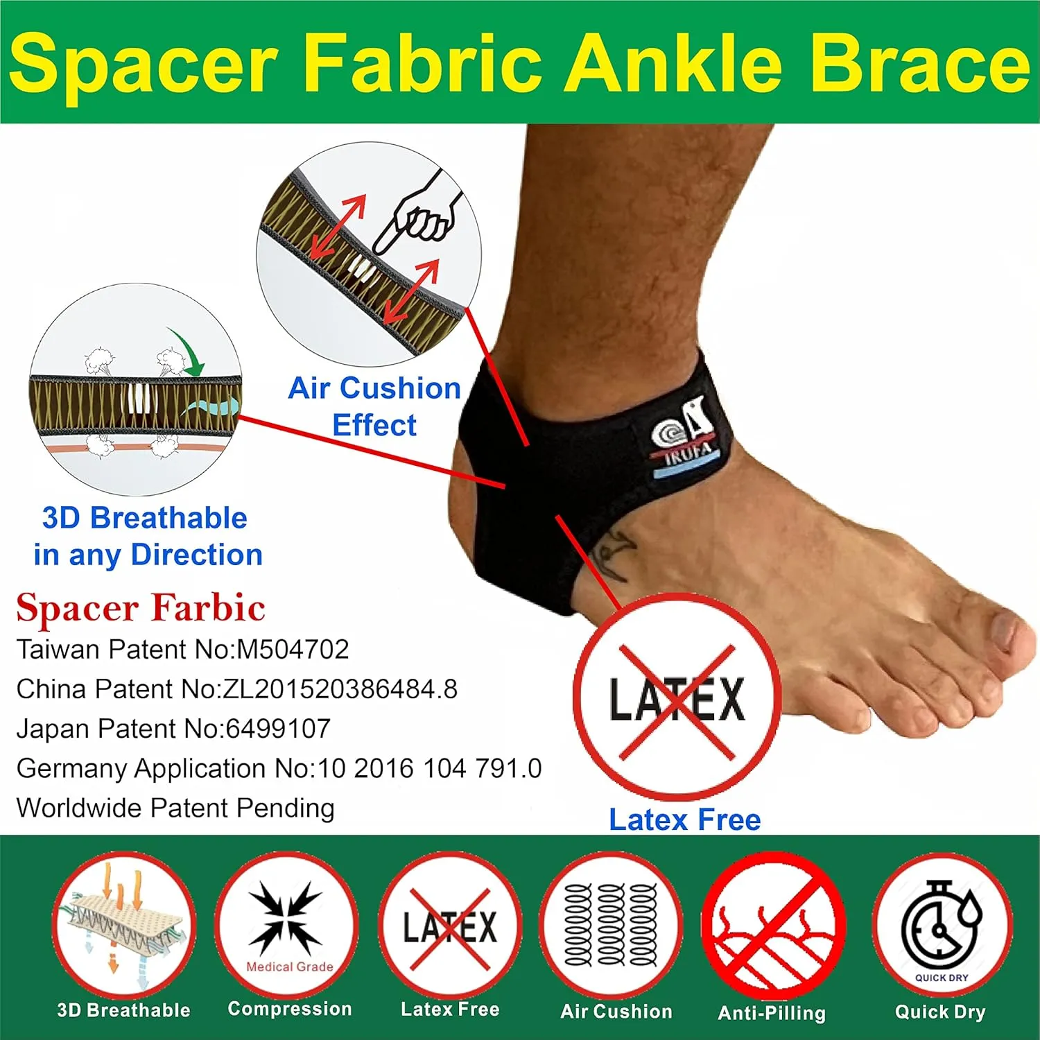 IRUFA, AN-OS-11,3D Breathable Elastic Knit Patented Fabric Adjustable Athletics Achillies Tendon Ankle Wrap, Plantar Fasciitis, Pain Relief for Sprains, Strains, Arthritis and Torn Tendons (S/M)