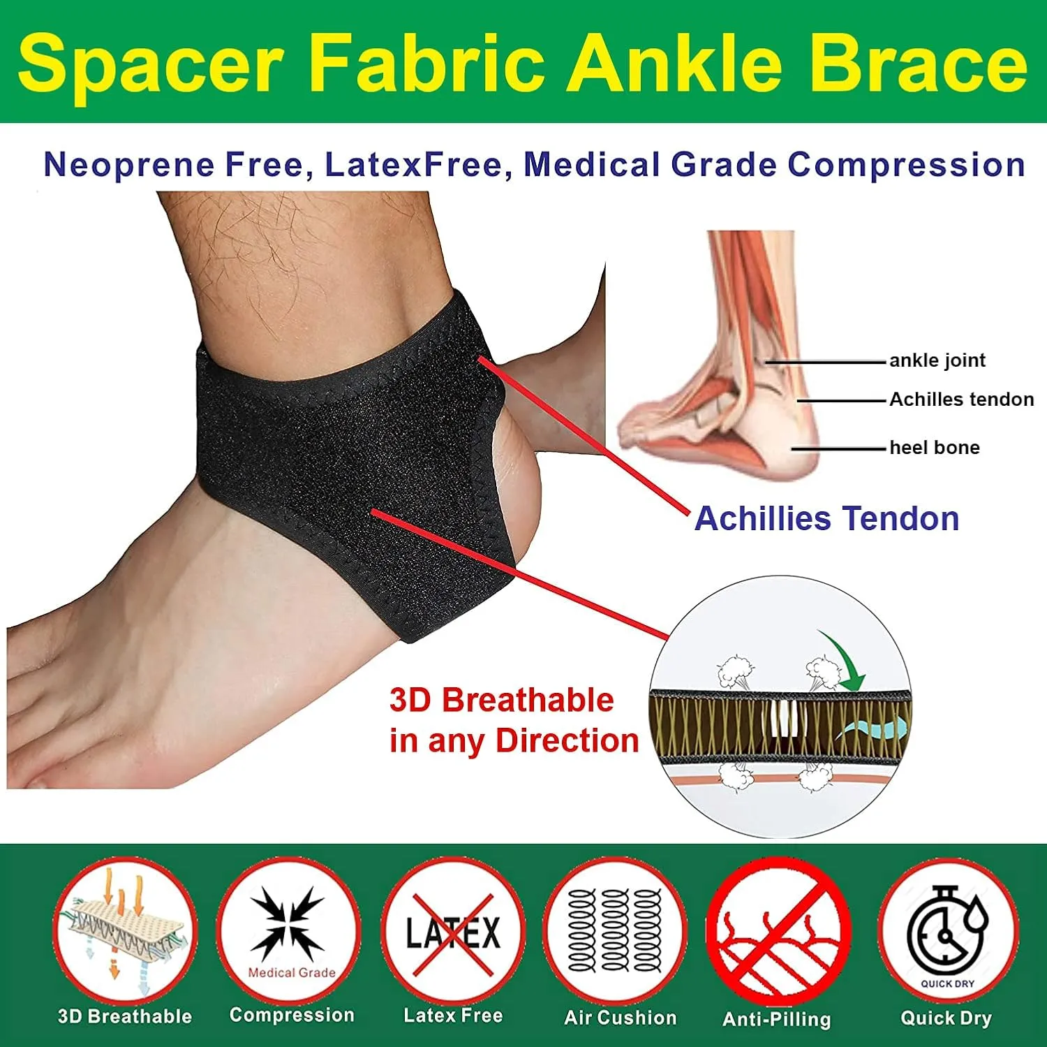 IRUFA, AN-OS-11,3D Breathable Elastic Knit Patented Fabric Adjustable Athletics Achillies Tendon Ankle Wrap, Plantar Fasciitis, Pain Relief for Sprains, Strains, Arthritis and Torn Tendons (S/M)