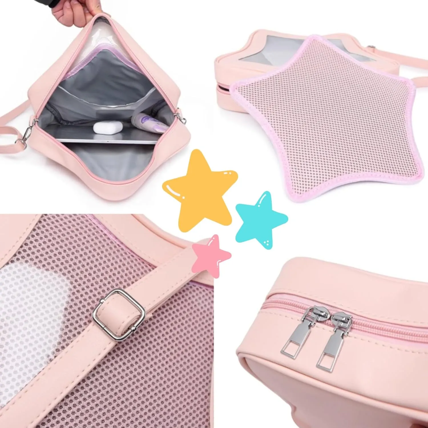 Ita Bag, Kawaii Star-Shaped Backpack – Large Capacity, Waterproof, Lightweight, Cross-body Bag (Black)