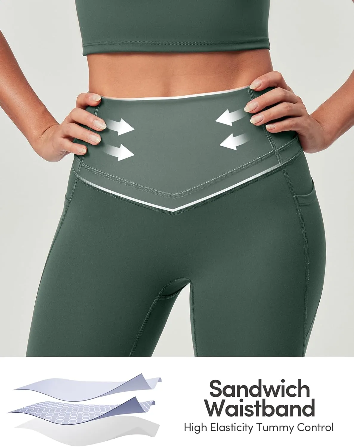 IUGA Compression Leggings with Pockets for Women Tummy Control Leggings No Front Seam Workout High Waist Yoga Pants