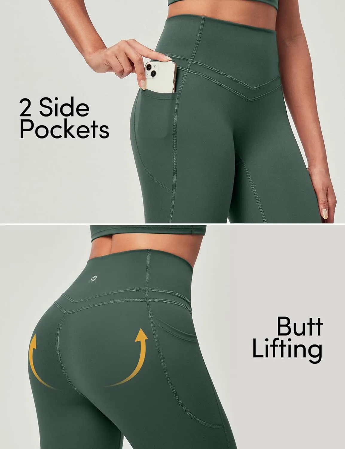 IUGA Compression Leggings with Pockets for Women Tummy Control Leggings No Front Seam Workout High Waist Yoga Pants