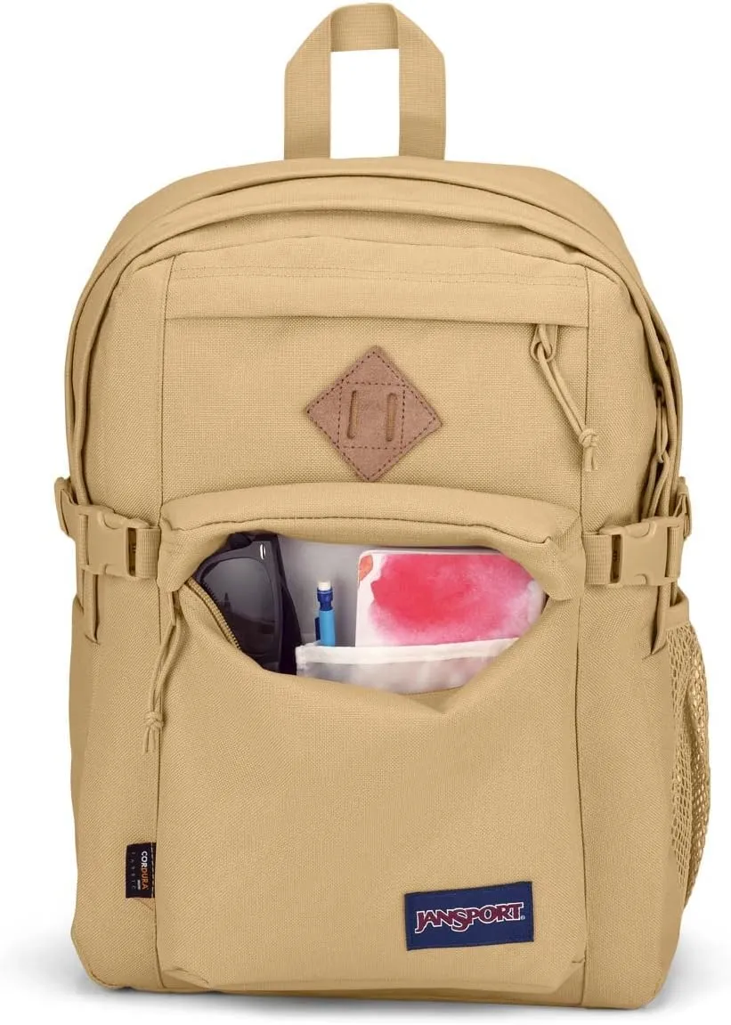 JanSport Main Campus FX Backpack - Travel or Work Bag w 15-Inch Laptop Pack with Leather Trim, Curry