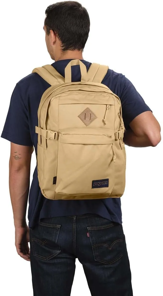 JanSport Main Campus FX Backpack - Travel or Work Bag w 15-Inch Laptop Pack with Leather Trim, Curry