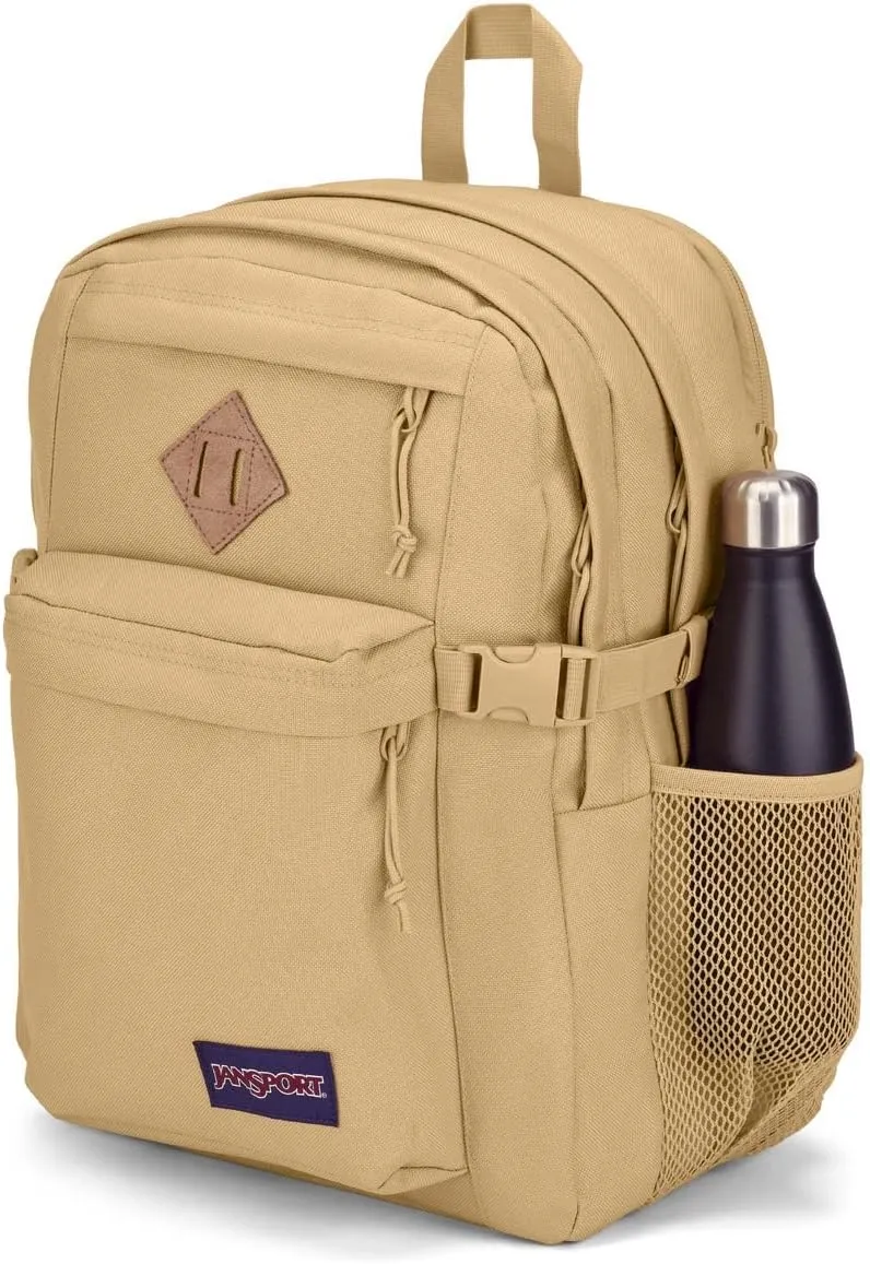 JanSport Main Campus FX Backpack - Travel or Work Bag w 15-Inch Laptop Pack with Leather Trim, Curry