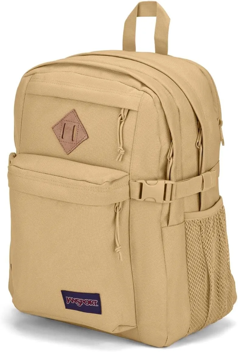 JanSport Main Campus FX Backpack - Travel or Work Bag w 15-Inch Laptop Pack with Leather Trim, Curry