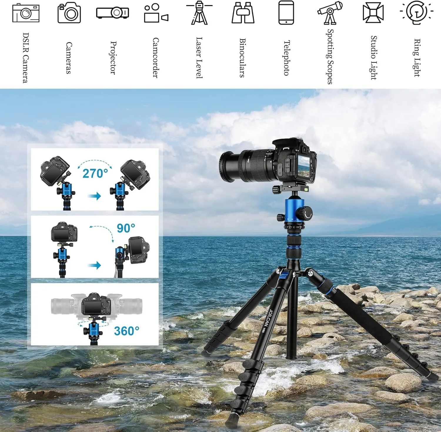 JOILCAN Tripod for Camera, 81" Camera Tripod Stand, 83 inches DSLR Tripods & Monopods, Heavy Duty Travel Tripod for Binoculars Laser Level Spotting Scope Telescope, Professional Complete Tripod Units