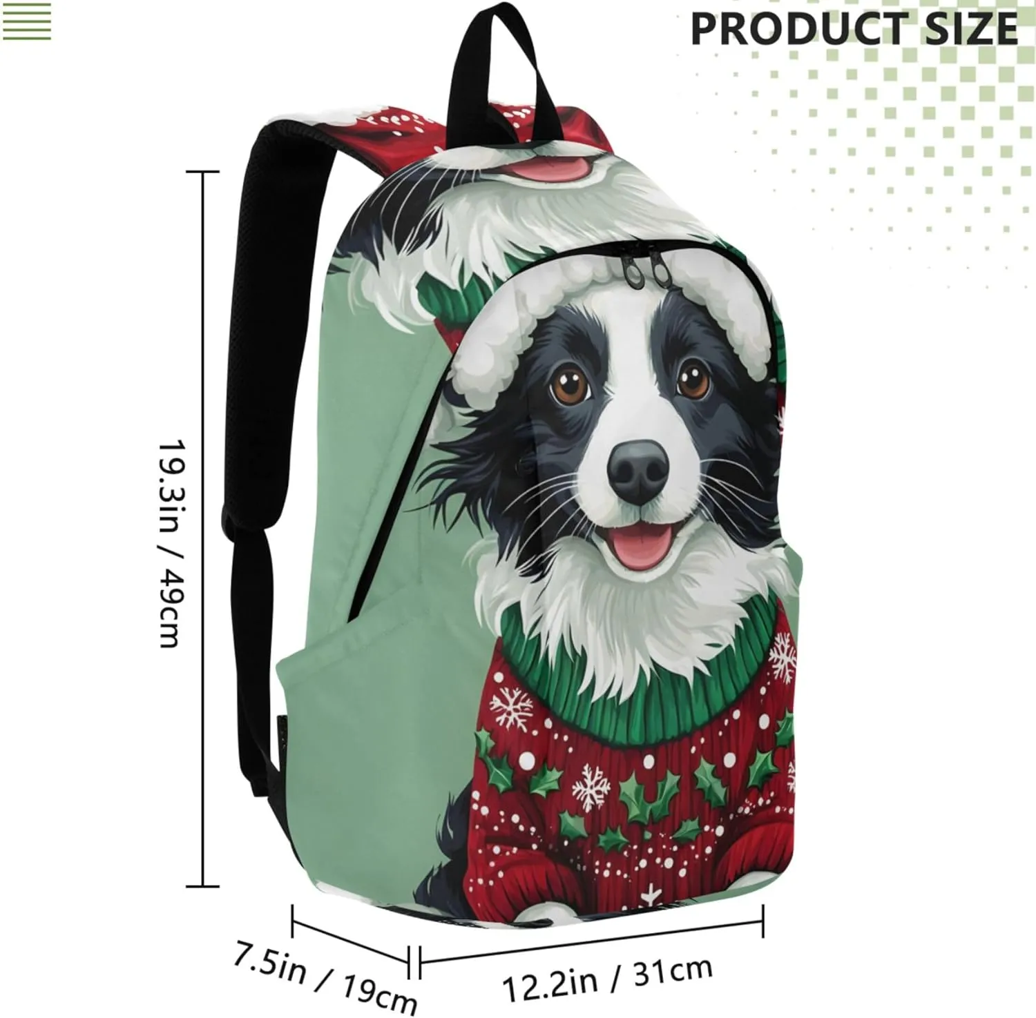 Joisal Cute Border Collie Dog Christmas Cute Backpack for Women Casual Lightweight Gifts Book Bags for Teen