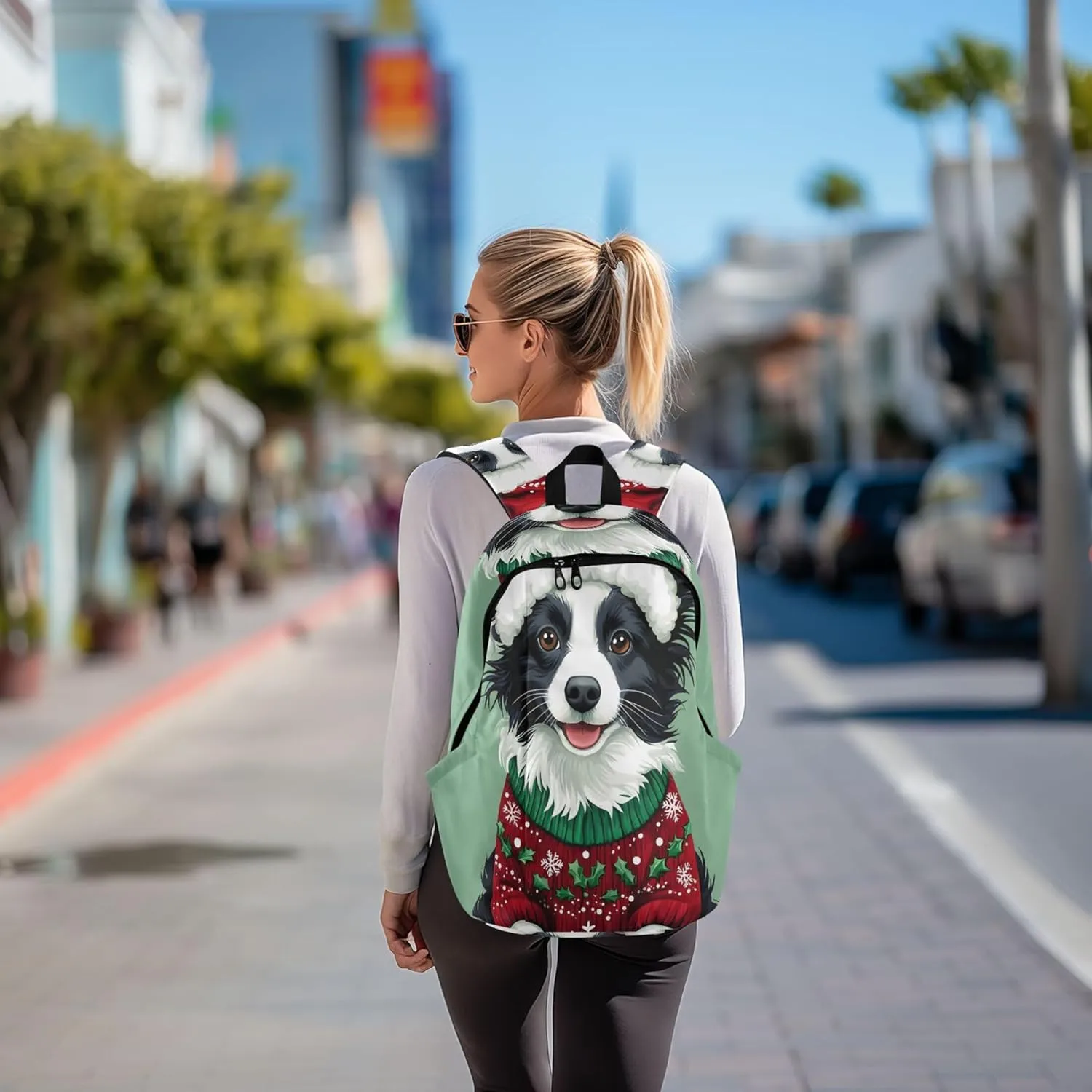 Joisal Cute Border Collie Dog Christmas Cute Backpack for Women Casual Lightweight Gifts Book Bags for Teen