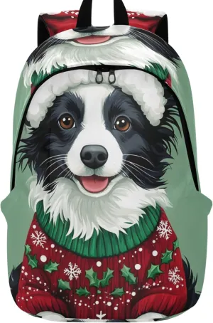 Joisal Cute Border Collie Dog Christmas Cute Backpack for Women Casual Lightweight Gifts Book Bags for Teen