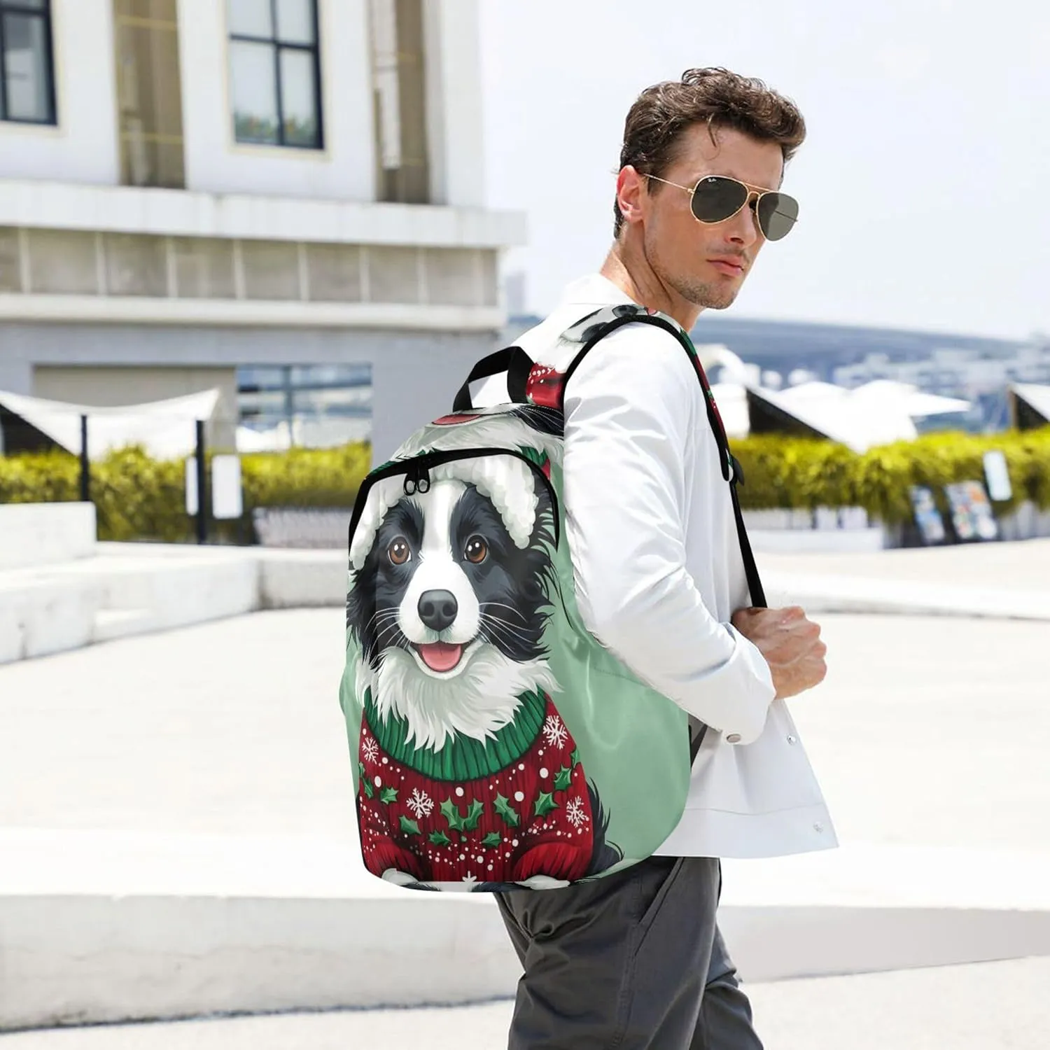 Joisal Cute Border Collie Dog Christmas Cute Backpack for Women Casual Lightweight Gifts Book Bags for Teen