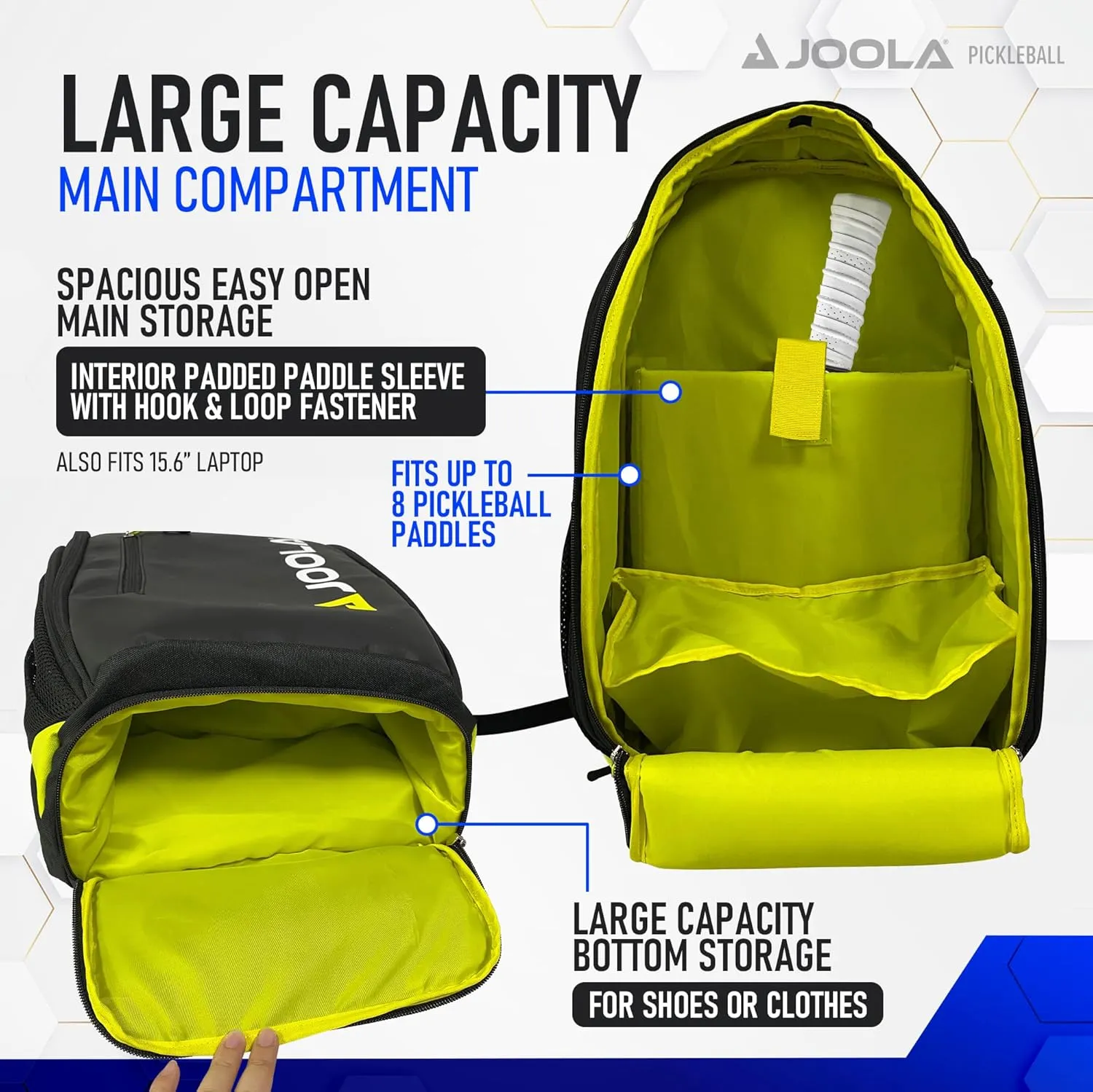 JOOLA Vision II Pickleball Bag - Backpack Holds 8 Pickleball Paddles Plus Side Pockets for Pickleball Balls - Separate Ventilated Compartment for Shoes, Interior & Exterior Accessory Pockets
