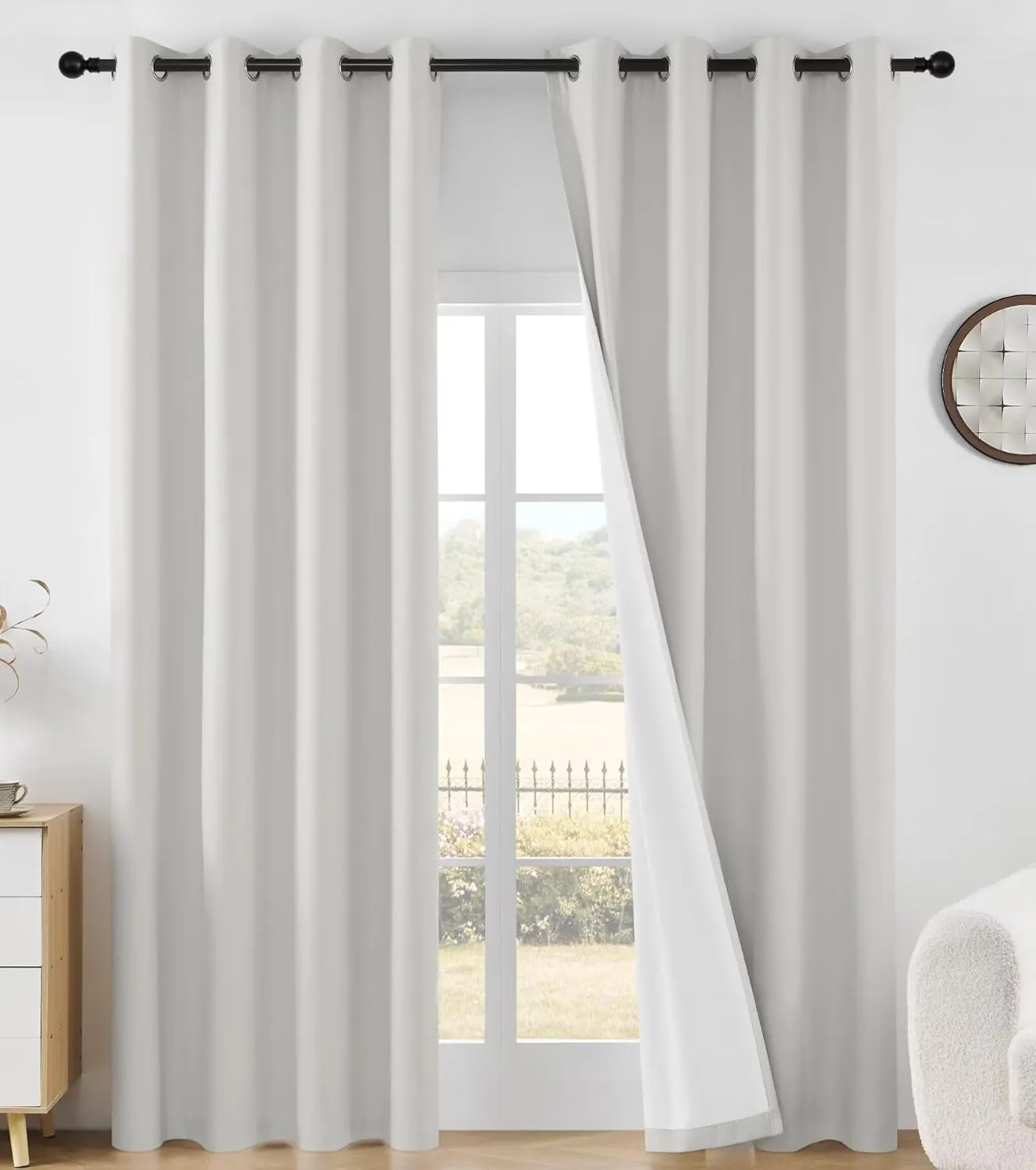Joydeco Linen Blackout Curtains for Bedroom 96 Inches Long Grommet Heavy Duty Living Room Drapes Thermal Insulated Noise Reduce Cancelling Curtains 2 Panels W52 x L96 Inch Pure White