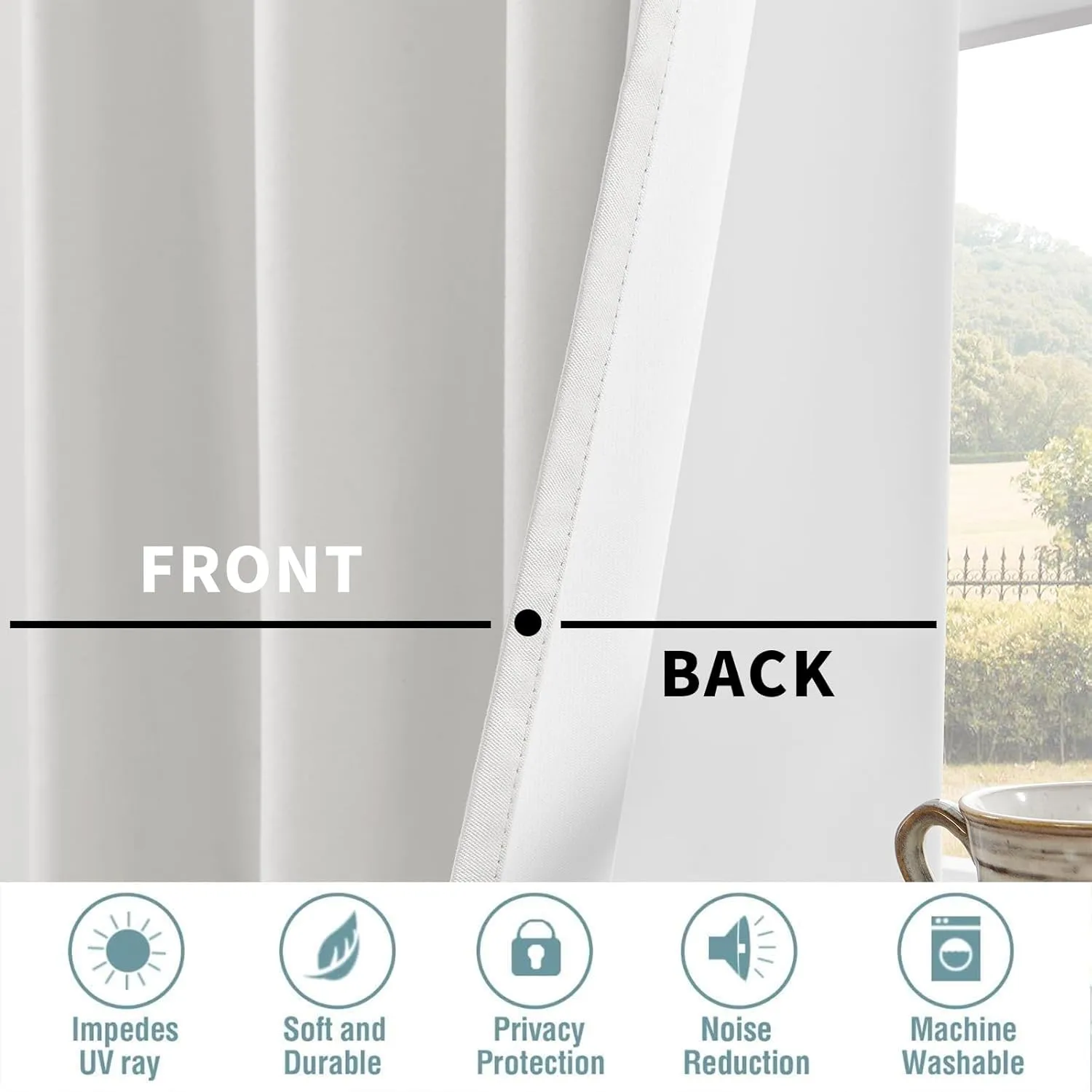 Joydeco Linen Blackout Curtains for Bedroom 96 Inches Long Grommet Heavy Duty Living Room Drapes Thermal Insulated Noise Reduce Cancelling Curtains 2 Panels W52 x L96 Inch Pure White