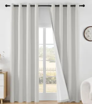 Joydeco Linen Blackout Curtains for Bedroom 96 Inches Long Grommet Heavy Duty Living Room Drapes Thermal Insulated Noise Reduce Cancelling Curtains 2 Panels W52 x L96 Inch Pure White