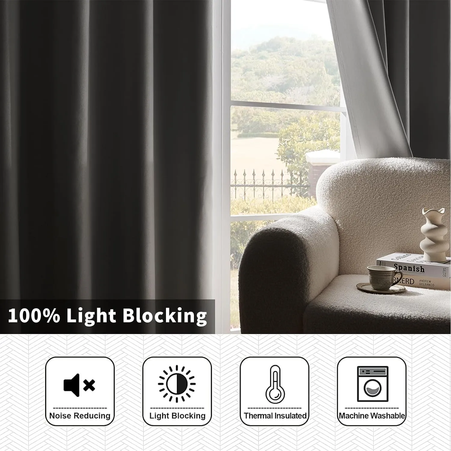 Joydeco Linen Blackout Curtains for Bedroom 96 Inches Long Grommet Heavy Duty Living Room Drapes Thermal Insulated Noise Reduce Cancelling Curtains 2 Panels W52 x L96 Inch Pure White