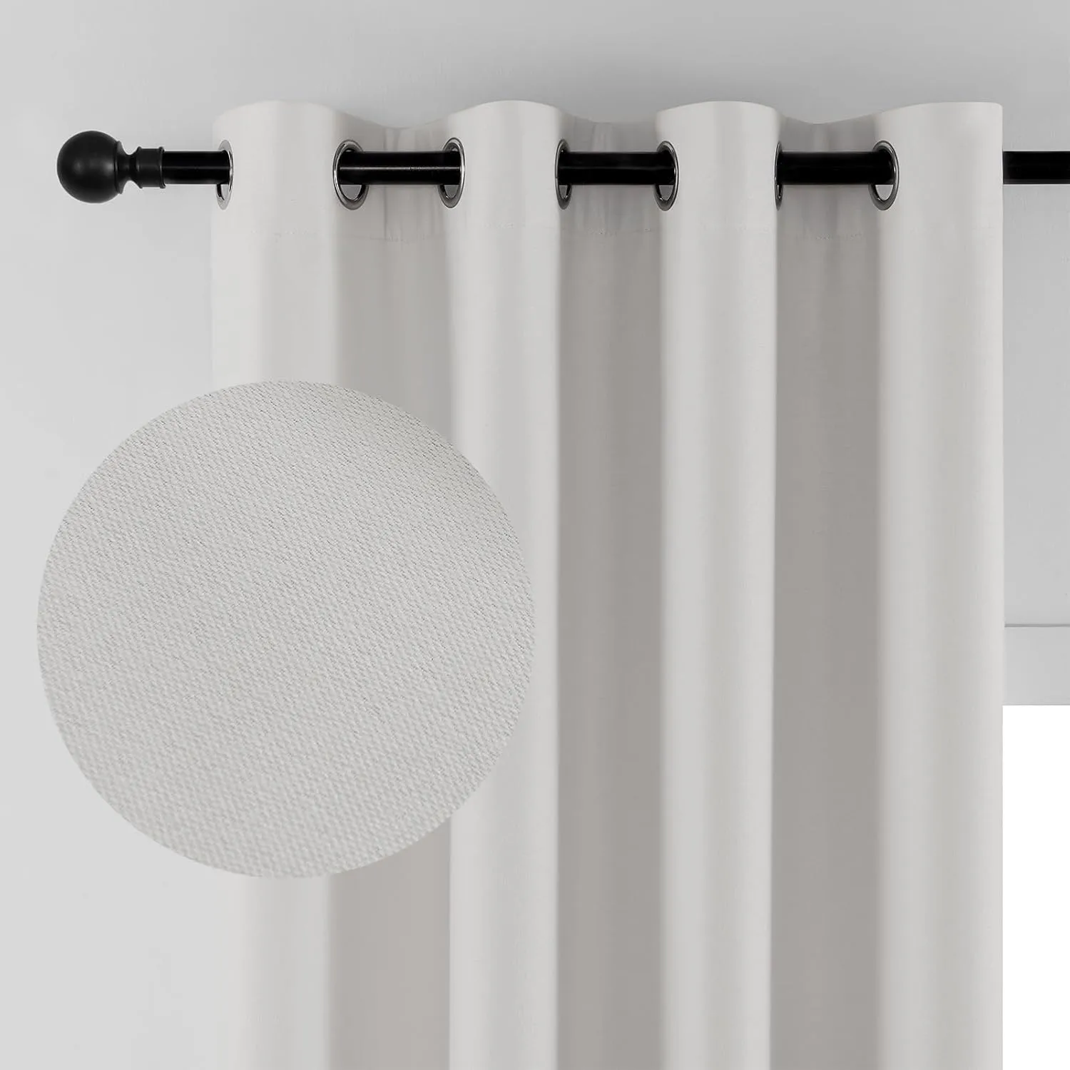 Joydeco Linen Blackout Curtains for Bedroom 96 Inches Long Grommet Heavy Duty Living Room Drapes Thermal Insulated Noise Reduce Cancelling Curtains 2 Panels W52 x L96 Inch Pure White