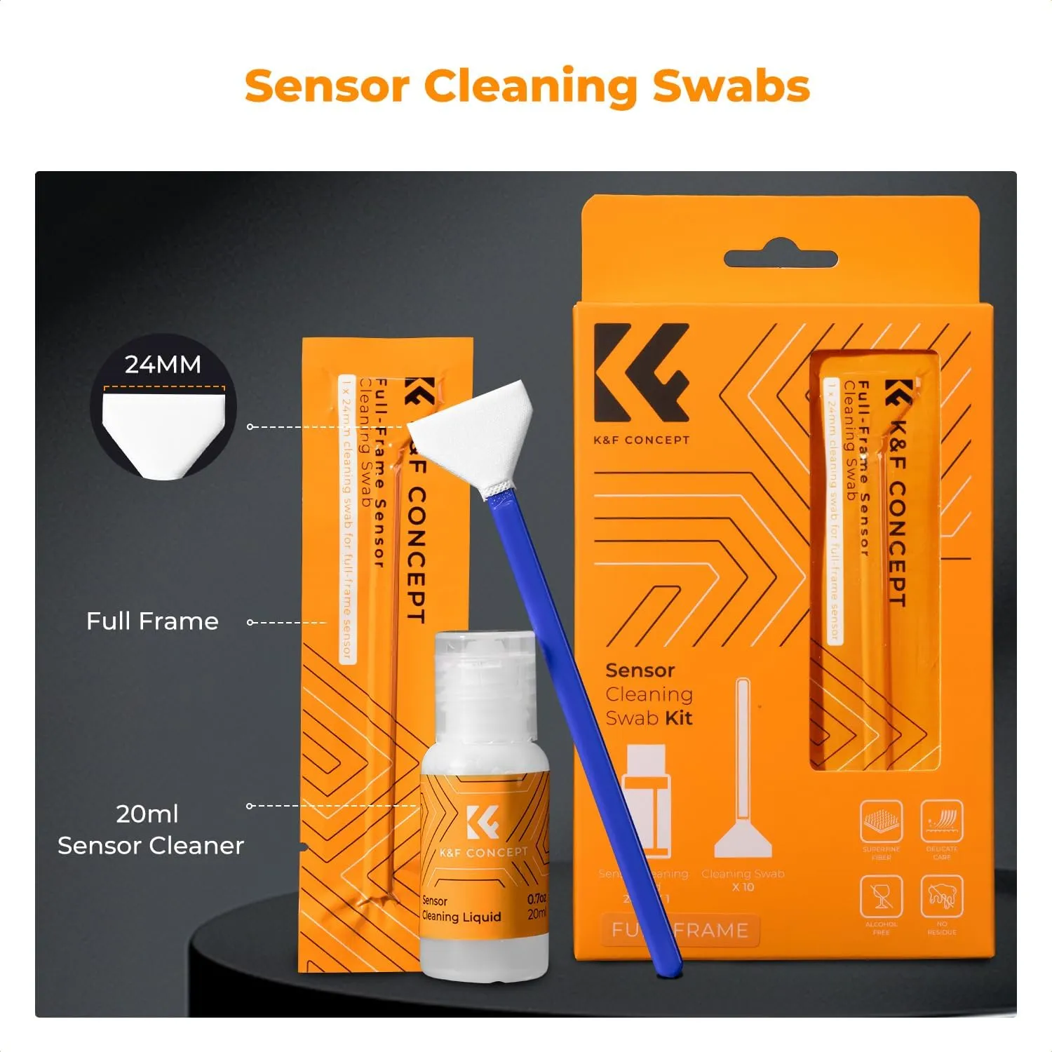 K&F Concept 24mm Full Frame Sensor Cleaning Swab*10   20ml Sensor Cleaner, DSLR SLR Digital Camera CMOS and CCD Sensor Cleaning Swab Kits for Nikon Sony Canon Camera Clean