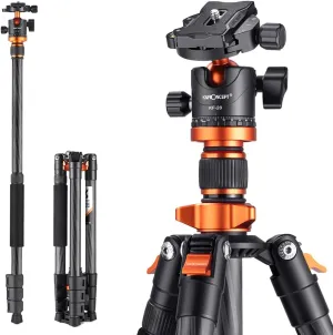 K&F Concept 63" Carbon Fiber Camera Tripods,D254C1 BH-28L Compact Tripod with Detachable Monopod, Metal Ball Head 10KG Load Capacity with Quick Release Plate for SLR DSLR Digital Camera/Camcorder