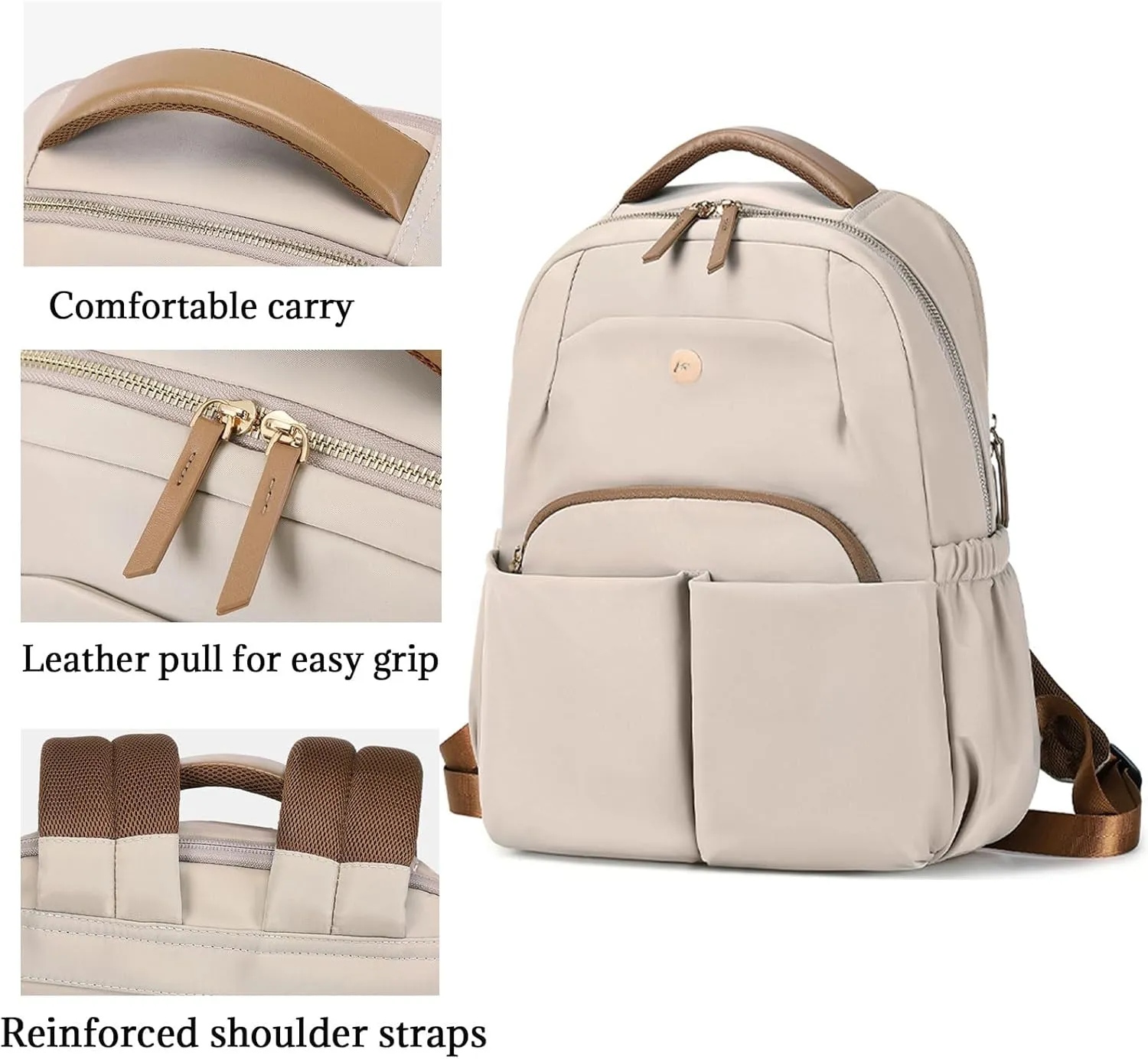 KEBEIXUAN Work Backpack Woman Teacher Backpack Computer Laptop Backpack Women College Waterproof with Laptop Compartment (Khaki)