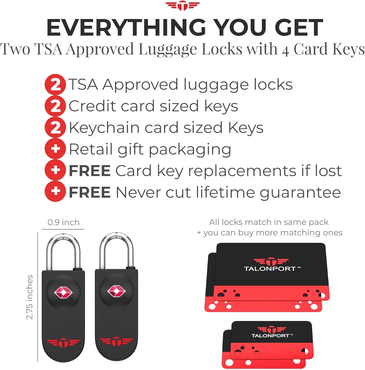 Keyless TSA Approved Luggage Locks with Lifetime Card Keys & No Combo to Forget (2 Pack)