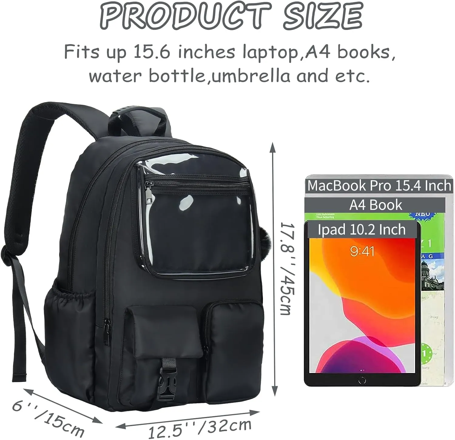 Kids Backpack for Girls Bookbag College Middle High School Bag for Student Black Plain Ita Bag