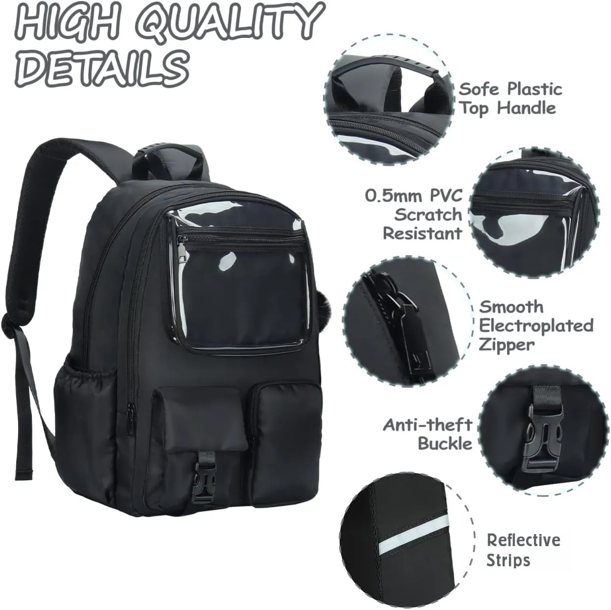 Kids Backpack for Girls Bookbag College Middle High School Bag for Student Black Plain Ita Bag