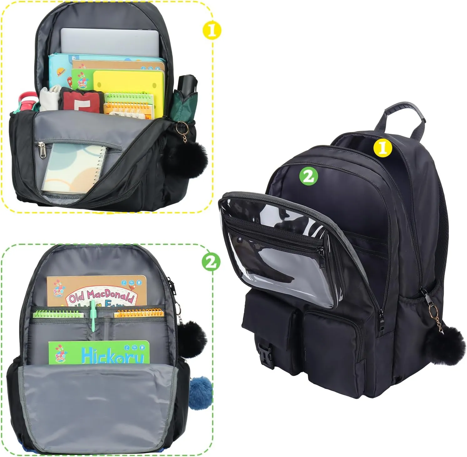 Kids Backpack for Girls Bookbag College Middle High School Bag for Student Black Plain Ita Bag