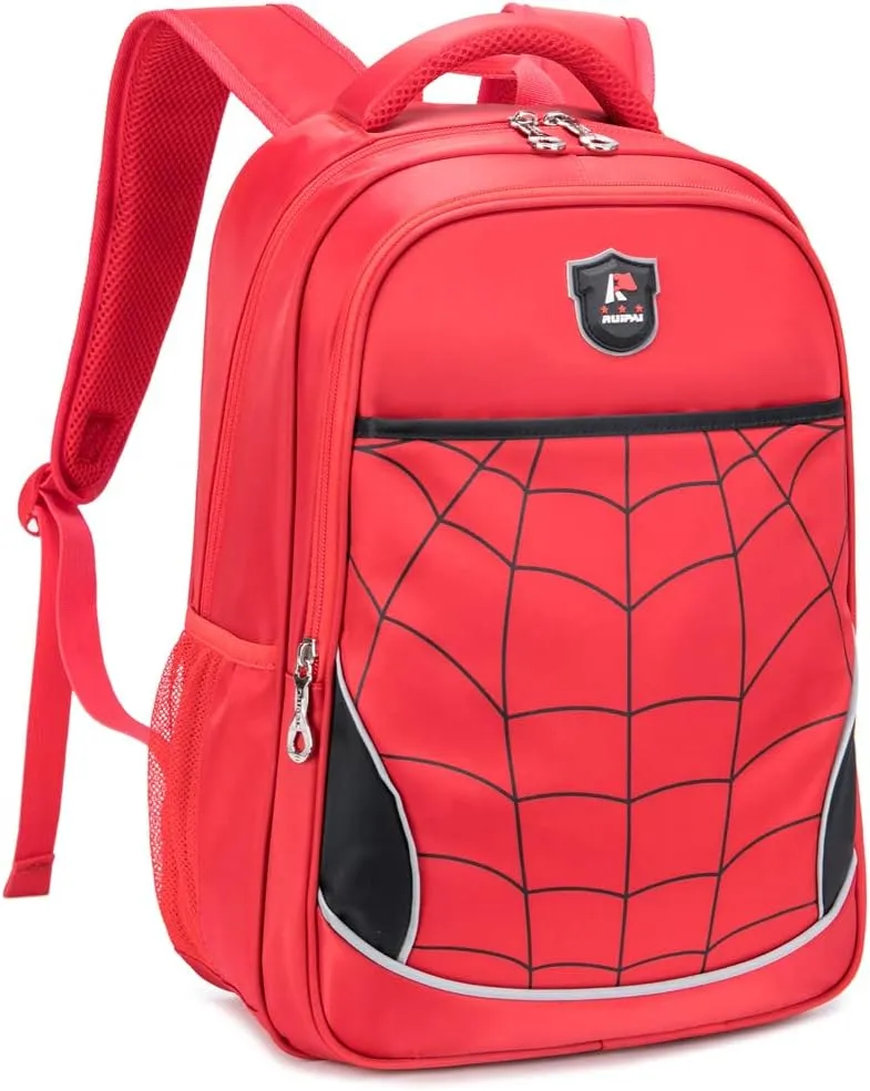 Kids Boys Backpack Elementary School Bag with Reflectors and Padded Back Straps (Red with Reflector)