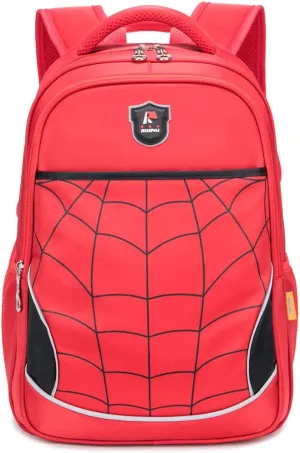 Kids Boys Backpack Elementary School Bag with Reflectors and Padded Back Straps (Red with Reflector)