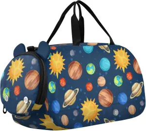 Kids Cosmic Planets Solar System Duffle Bag Travel Bag for Toddler Overnight Duffel Ballet Dance Sport Carry On Weekender Bag with Shoes Compartment for Boys & Girls