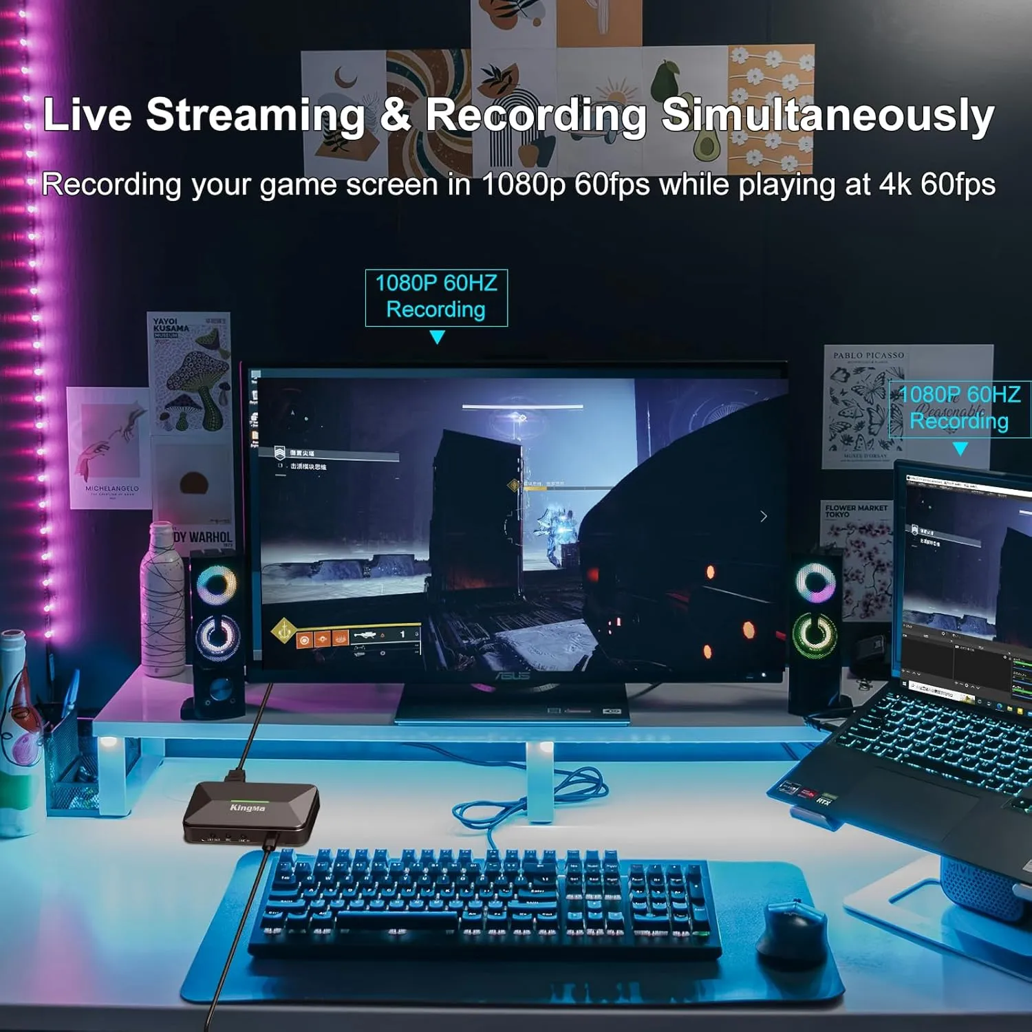 King Ma Video Capture Card,1080P 60HZ USB C to USB 3.0 Audio Capture Card Device HD Game Capture Card for TikTok Live Streaming Video Recording Work with Nintendo Switch/Xbox/Camera