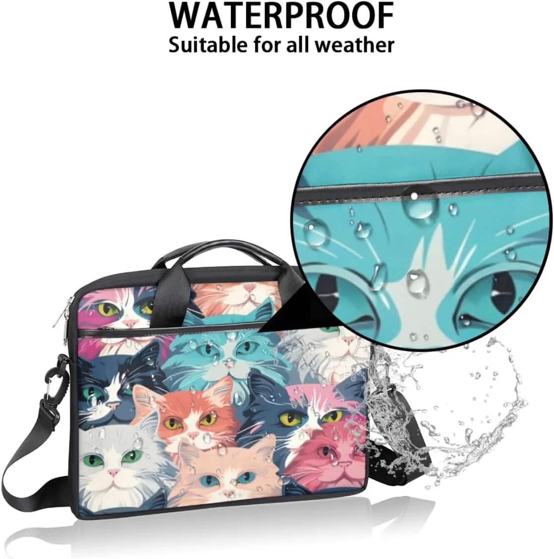 Kitty Laptop Bag for Men Women 13-15 Inch Case Bags Sleeve Shoulder with Anti Slip Removable The Pad Straps(15x1x11inches)