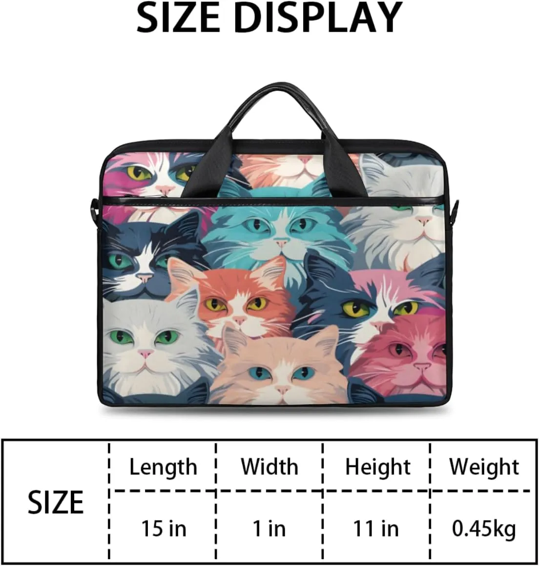 Kitty Laptop Bag for Men Women 13-15 Inch Case Bags Sleeve Shoulder with Anti Slip Removable The Pad Straps(15x1x11inches)