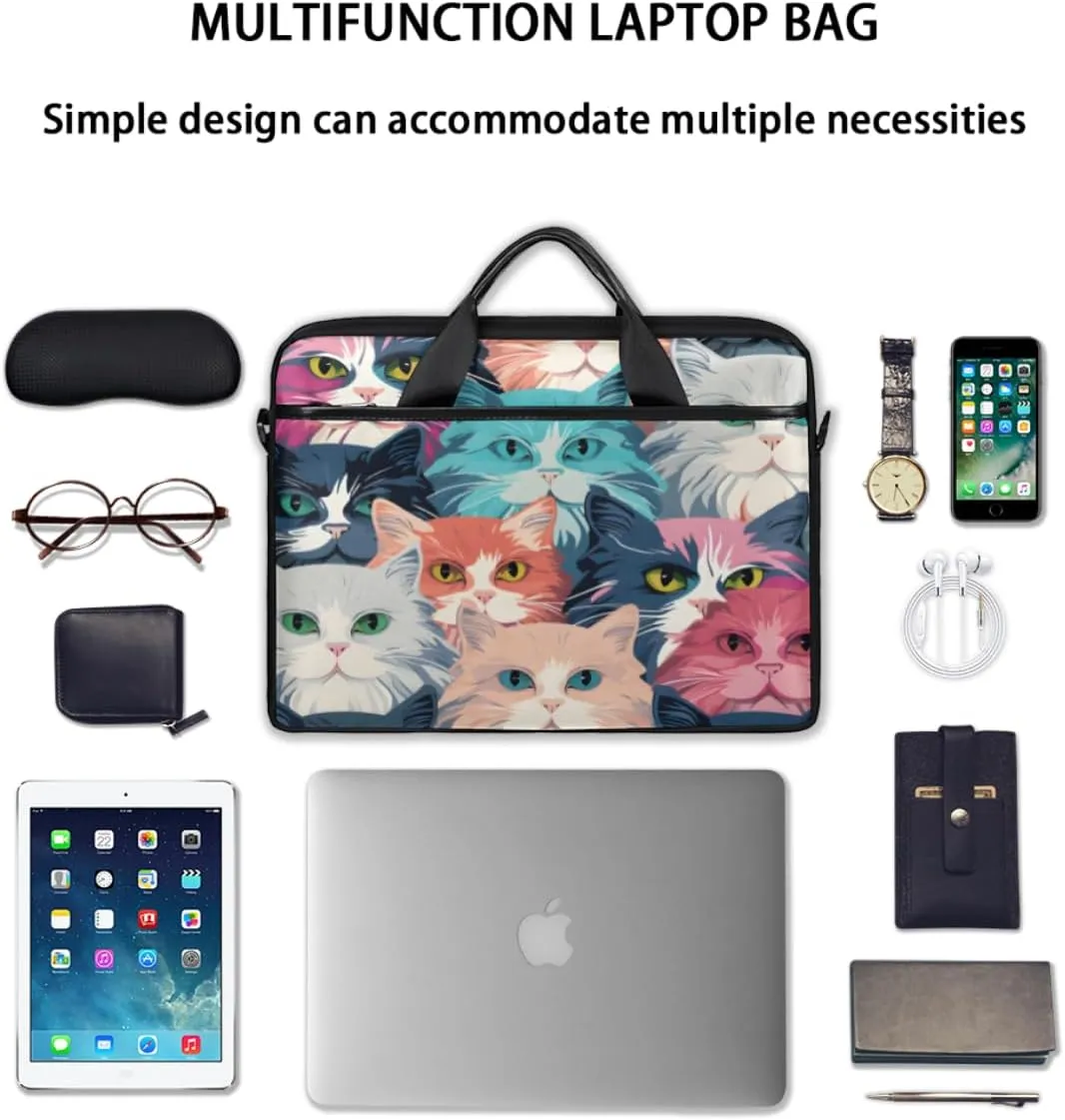 Kitty Laptop Bag for Men Women 13-15 Inch Case Bags Sleeve Shoulder with Anti Slip Removable The Pad Straps(15x1x11inches)