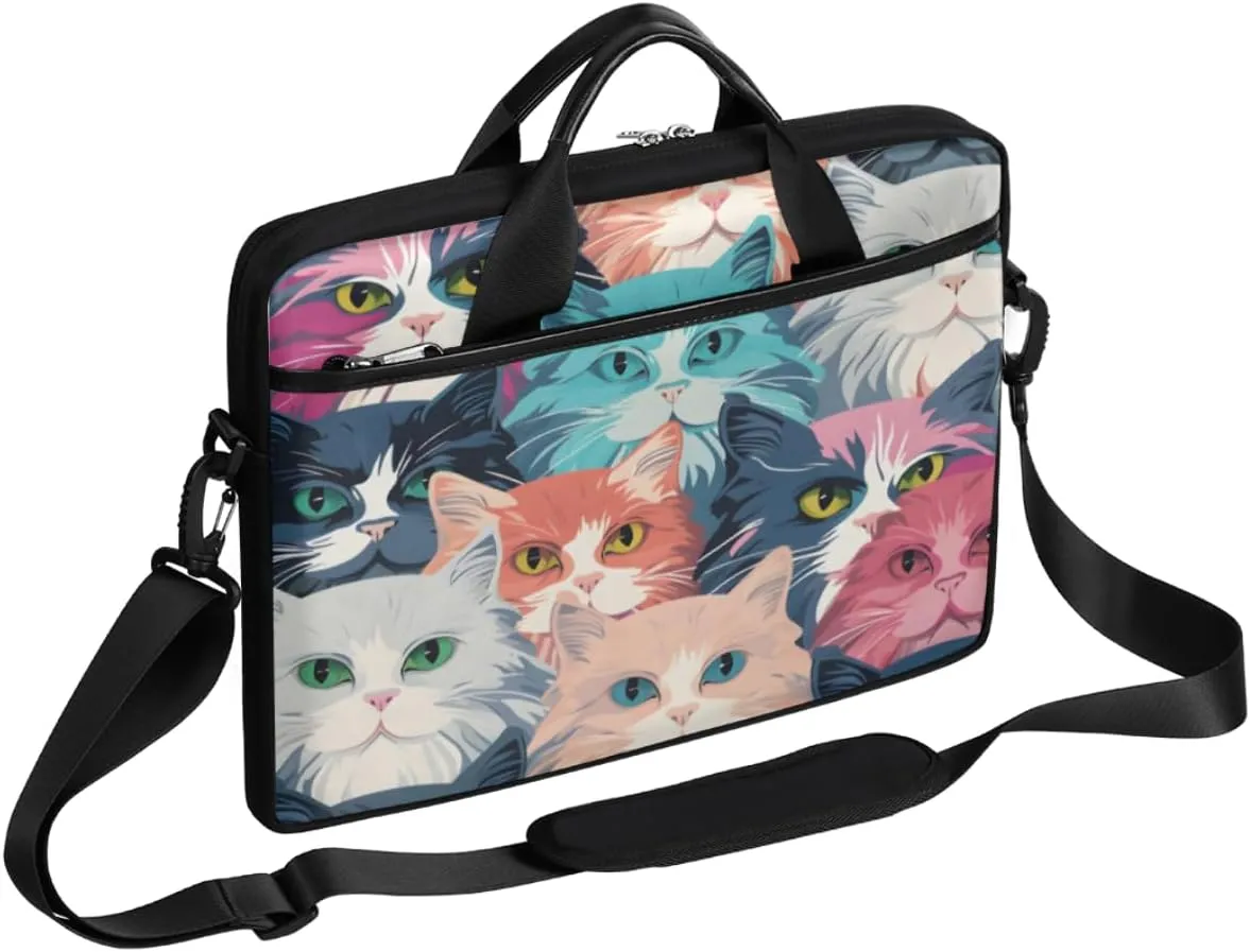 Kitty Laptop Bag for Men Women 13-15 Inch Case Bags Sleeve Shoulder with Anti Slip Removable The Pad Straps(15x1x11inches)
